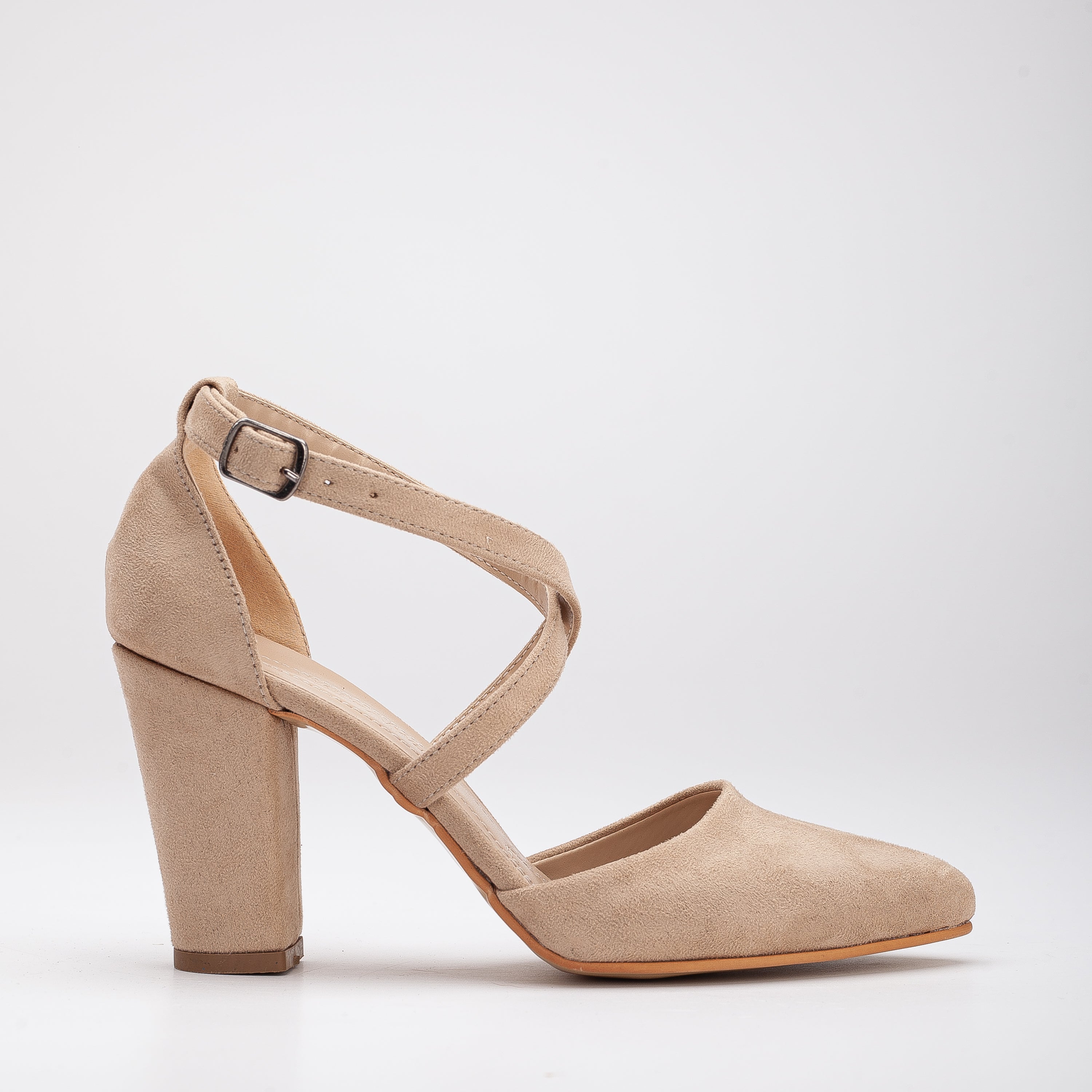 Beige Suede Criss Cross Strap Heels for Women - Comfortable High Heel Sandals for Party, Wedding & Evening Events