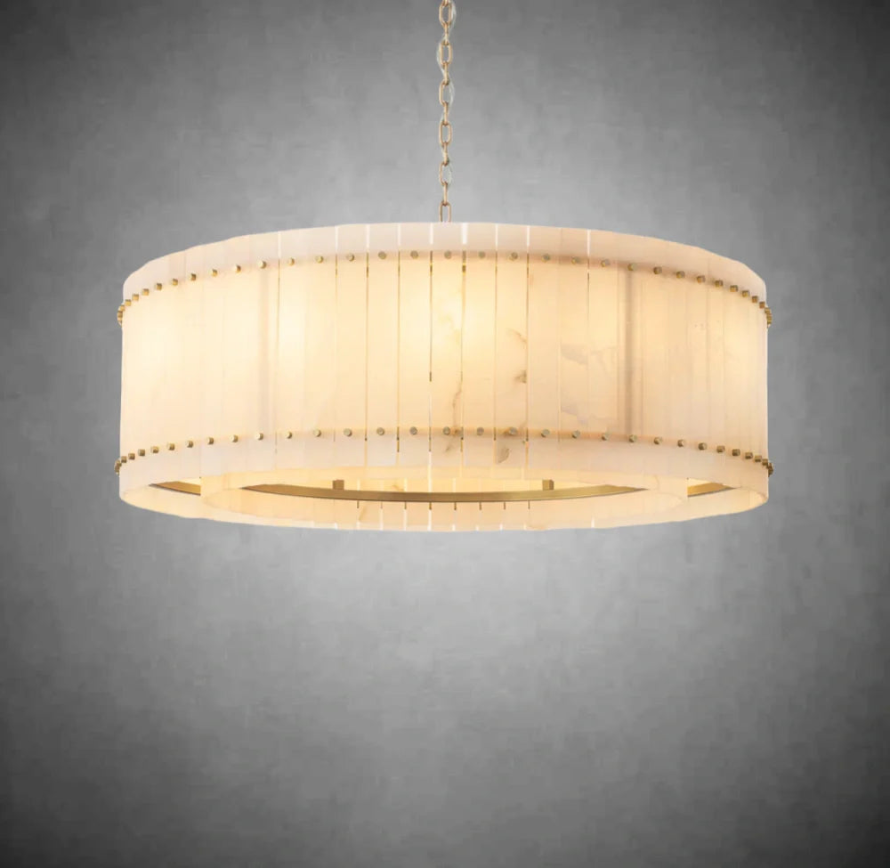 Lux Alabaster Round Chandelier - Modern Crystal Ceiling Light Fixture for Dining Room, Bedroom & Living Room | Elegant Home Decor Lighting