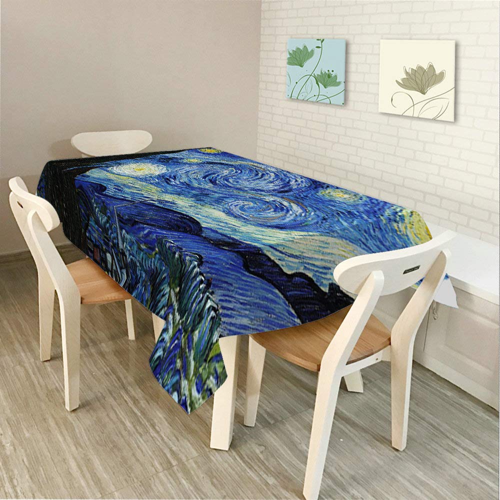 Vincent Van Gogh Starry Night Tablecloth 60x104 Inches - Decorative Rectangle Table Cover for Dining, BBQ, Picnic, Coffee Table - Waterproof & Washable for Indoor/Outdoor Use