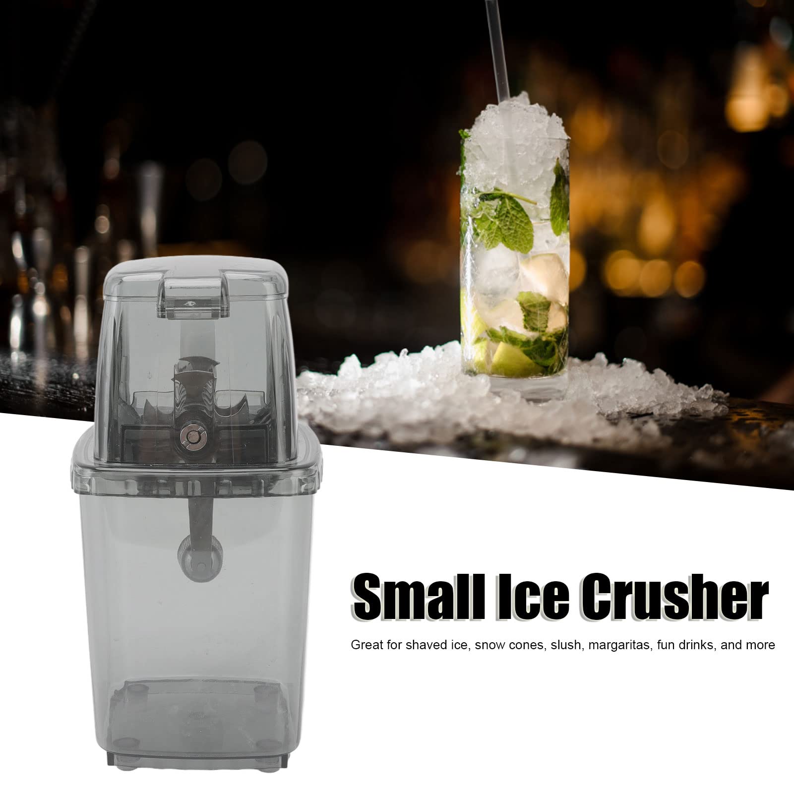 Premium Manual Ice Crusher - Portable Hand Crank Ice Shaver Machine for Snow Cones, Cocktails & Home Use - Compact Grey Countertop Ice Maker for Kitchen, Bar, Parties & Outdoor Events