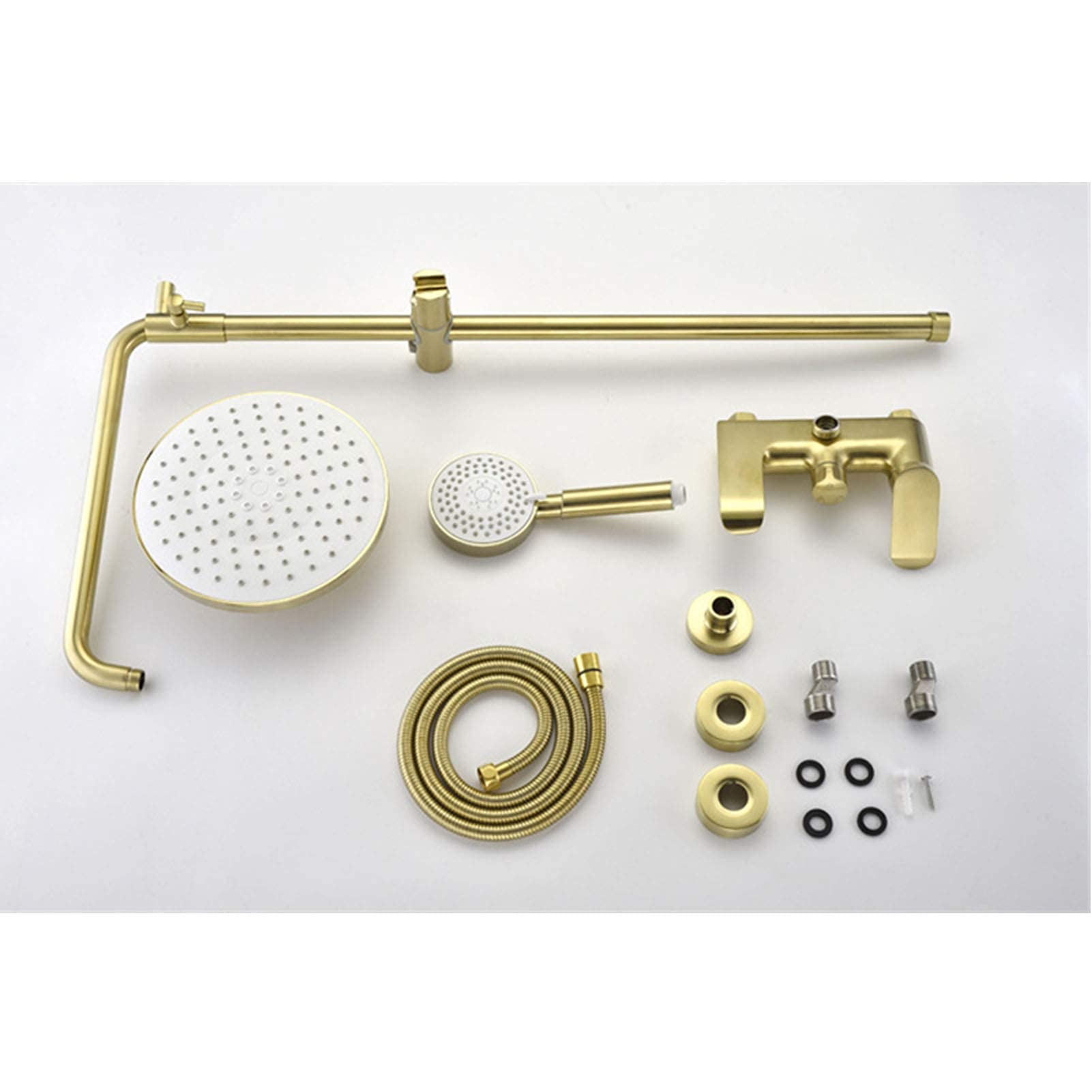 Brushed Gold Shower Faucet Set - 3-Function Wall Mounted Shower System with 8 Inch ABS Rainfall Shower Head & Mixer Taps | Perfect for Modern Bathroom Renovation & Spa-Like Shower Experience