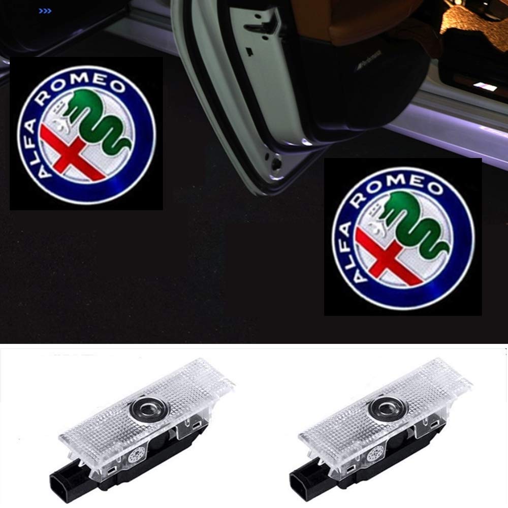 2 Pack Car Door Logo Projector Ghost Lights - Welcome Puddle Lights for Alfa Romeo Stelvio & Giulia (2017-2018) - Custom Emblem Lamps for Nighttime Safety & Style - Perfect for Parking, Entering/Exiting Vehicle in Dark