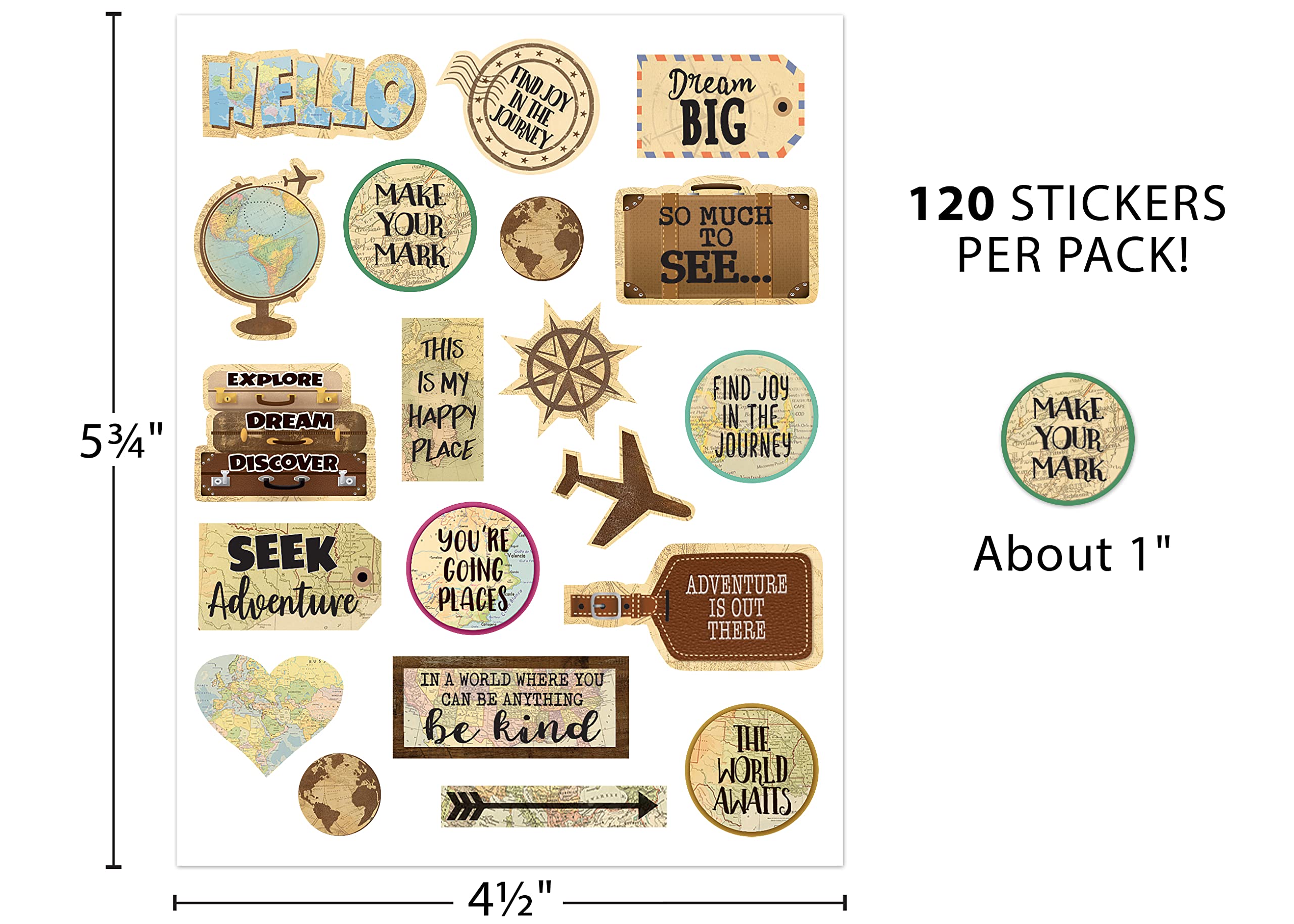 Teacher Created Resources Travel The Map Stickers - Pack of 120 Colorful Geography Stickers for Classroom, Scrapbooking & Travel Journals - Perfect for Teachers, Students & DIY Projects