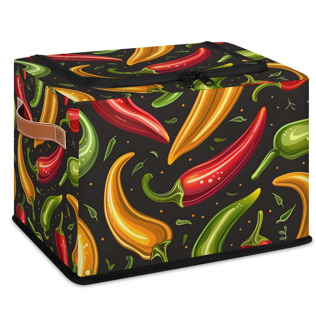 2-Pack Stackable Chili Pepper Vegetable Storage Bins with Zipper Lid & Metal Frame - PU Handled Closet Organizer Cubes for Clothes, Toys & Home Organization | Perfect for Bedroom, Closet & Pantry Storage