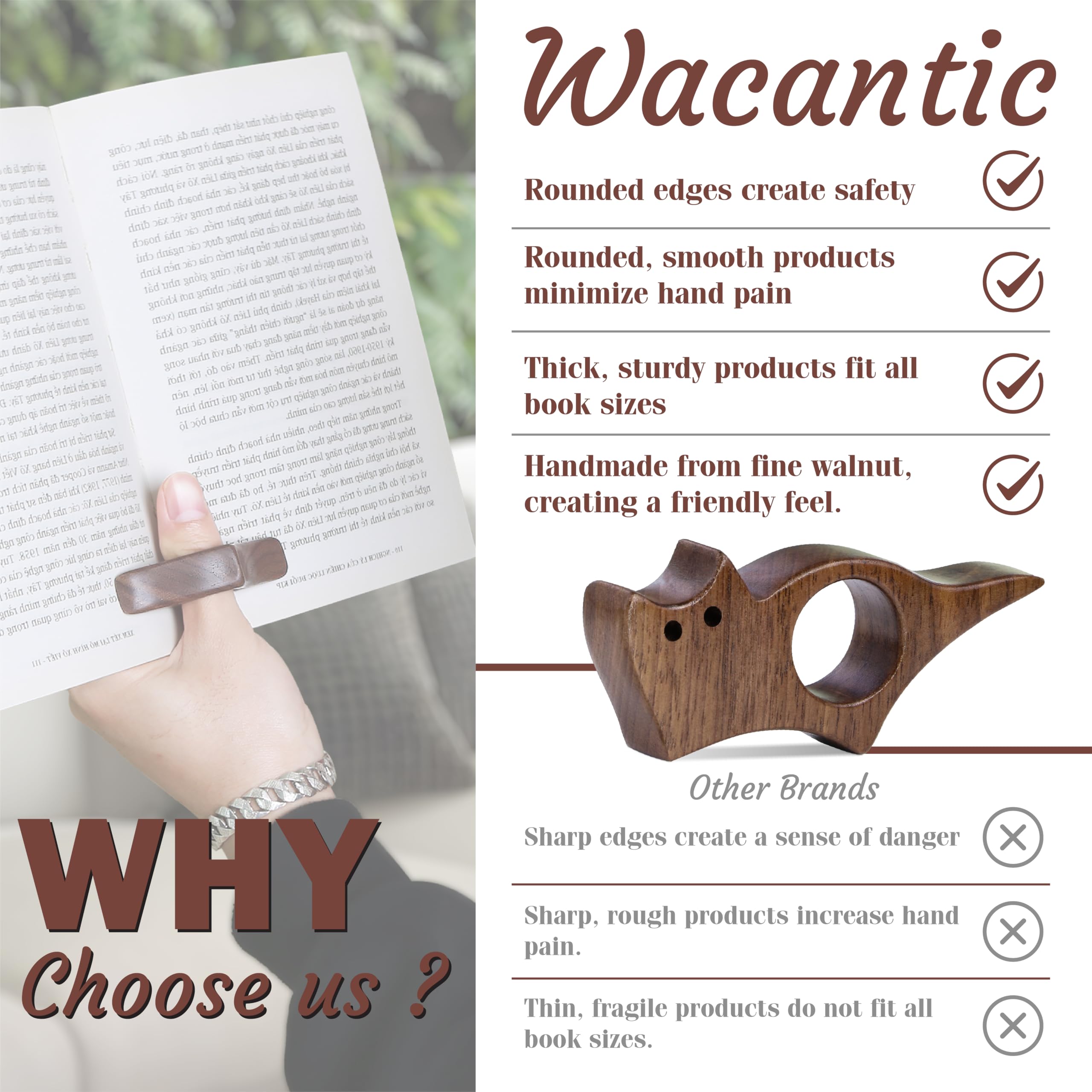 Premium Walnut Wood Cat Book Page Holder - Smooth Finish Reading Accessory for Book Lovers | Perfect Literary Gift for Women & Bookworms | Ideal for Reading Novels, Textbooks & Cookbooks