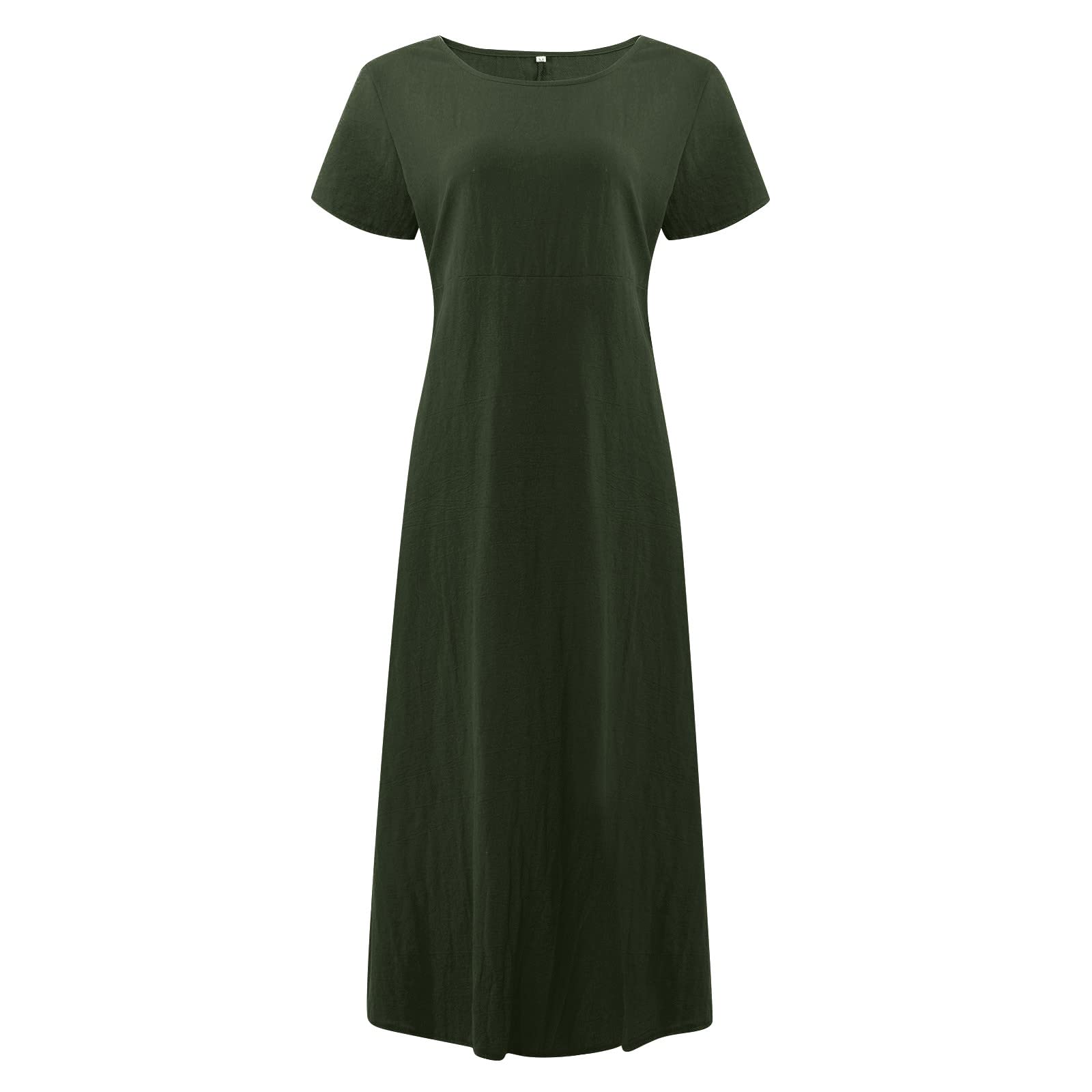 Women's Summer Dress - Short Sleeve Loose Fit Cotton Linen Dress with Pockets, Casual Round Neck Sundress | Perfect for Beach Vacation, Brunch Dates & Summer Outings