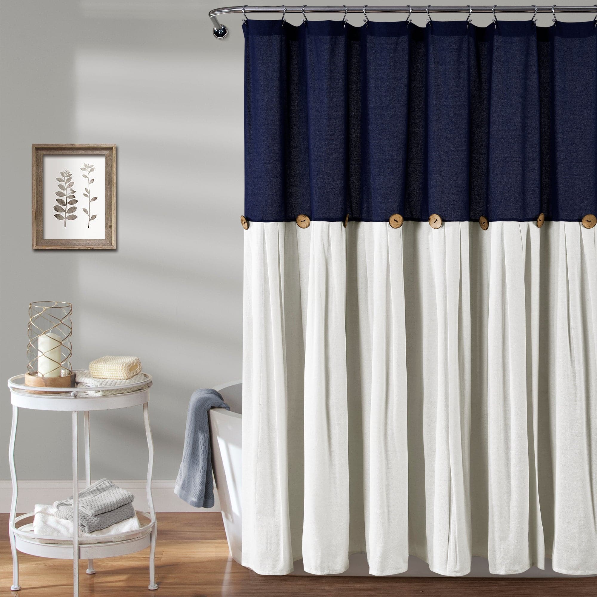 Linen Button Shower Curtain - Waterproof Bathroom Decor with Rustic Farmhouse Style for Modern Homes | Perfect for Bathrooms, Guest Rooms & Coastal Retreats