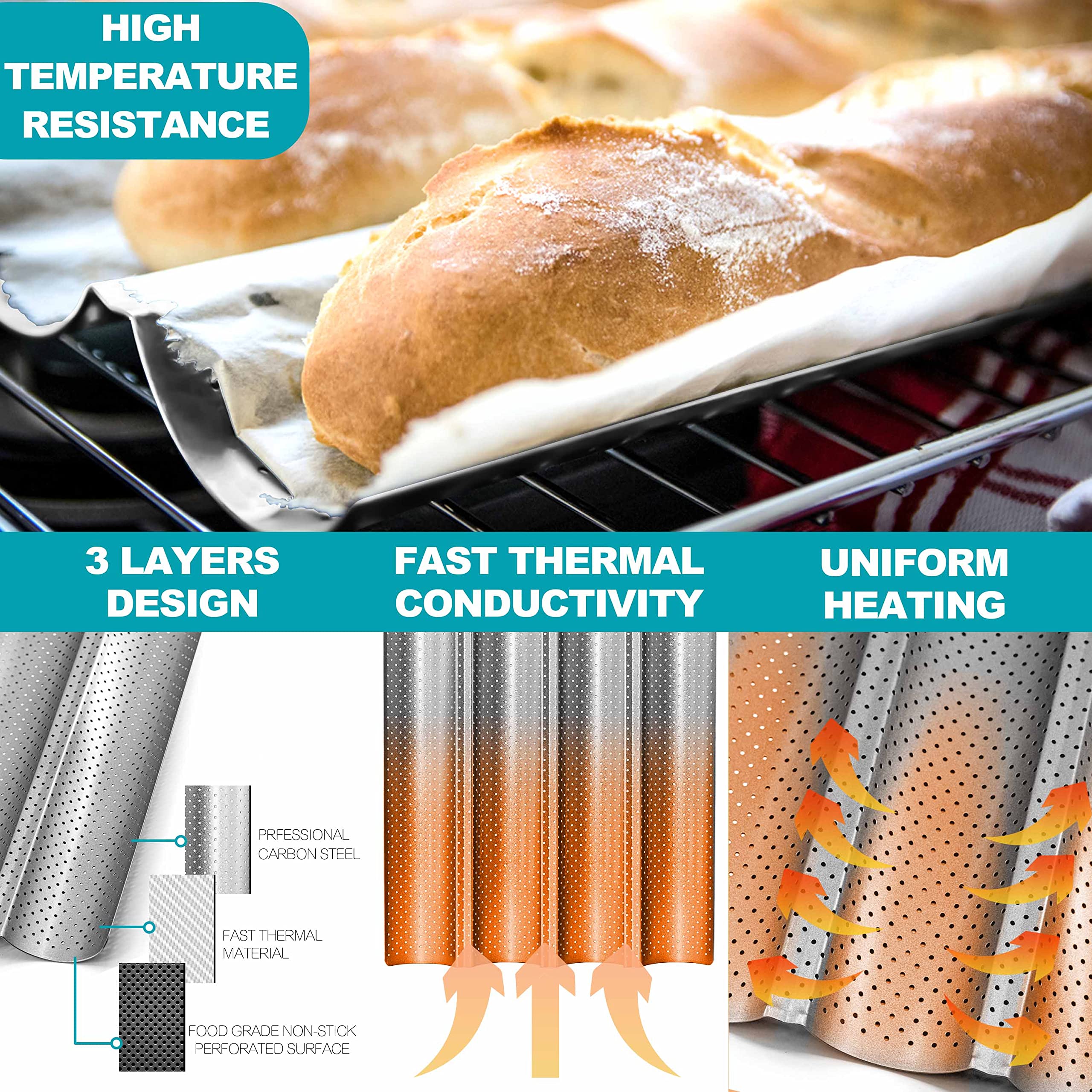 Anaeat Nonstick French Bread Baguette Pan & 5.5