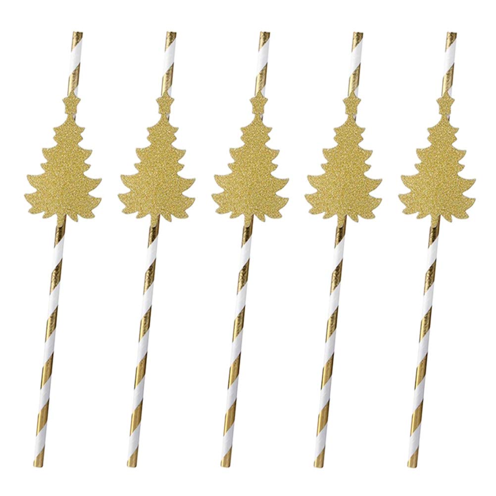 PRETYZOOM 24pcs Gold Striped Christmas Paper Drinking Straws - Eco-Friendly Recyclable Decorative Straws for Holiday Parties, Juice Drinks & Festive Celebrations