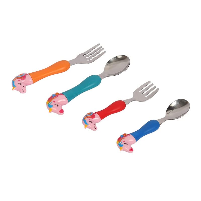 YBN Unicorn Baby Spoon and Fork Set - 304 Stainless Steel Toddler Utensils with Ergonomic Handle for Boys & Girls | Perfect for First Foods, Daycare, and Travel