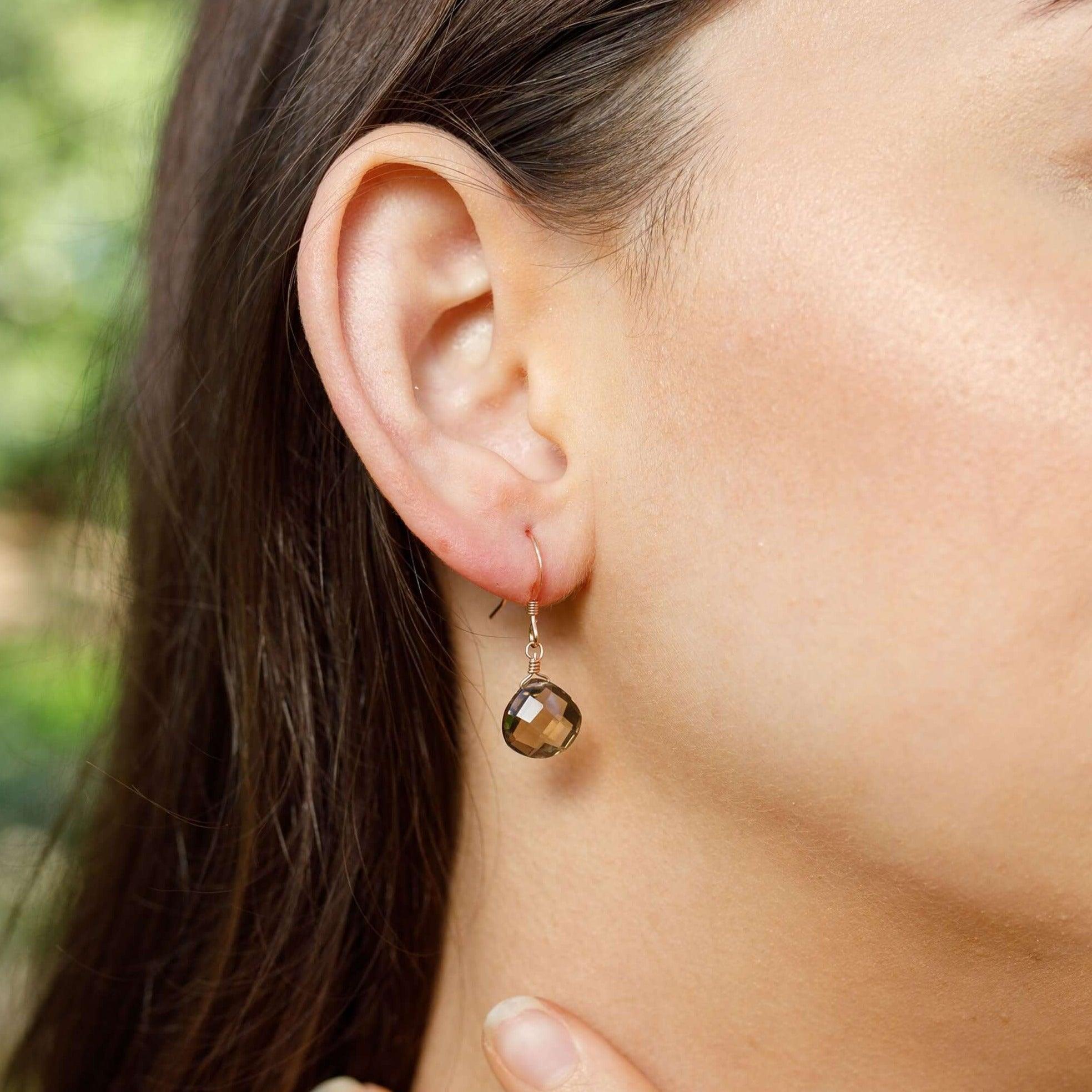 Smoky Quartz Teardrop Dangle Earrings for Women - Natural Gemstone Jewelry - Boho Chic Accessories for Party, Wedding & Everyday Wear