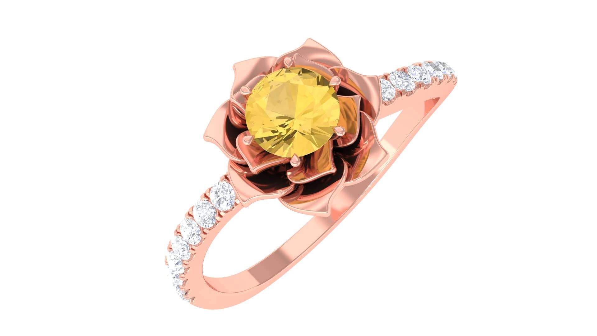 3/4 CT Citrine and Diamond Floral Engagement Ring for Women - 4MM Round Cut Citrine in 14K Solid Gold - Perfect for Weddings, Anniversaries & Special Occasions
