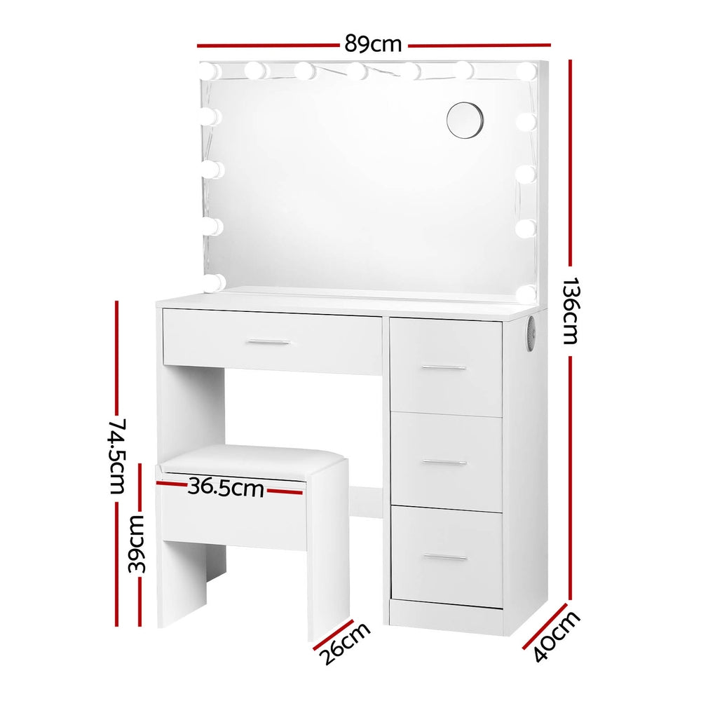 White Darcy Dressing Table Set with Stool & 15 LED Bulbs - Vanity Makeup Desk for Bedroom, Bathroom, Salon (Perfect for Makeup Application, Hair Styling & Home Decor)