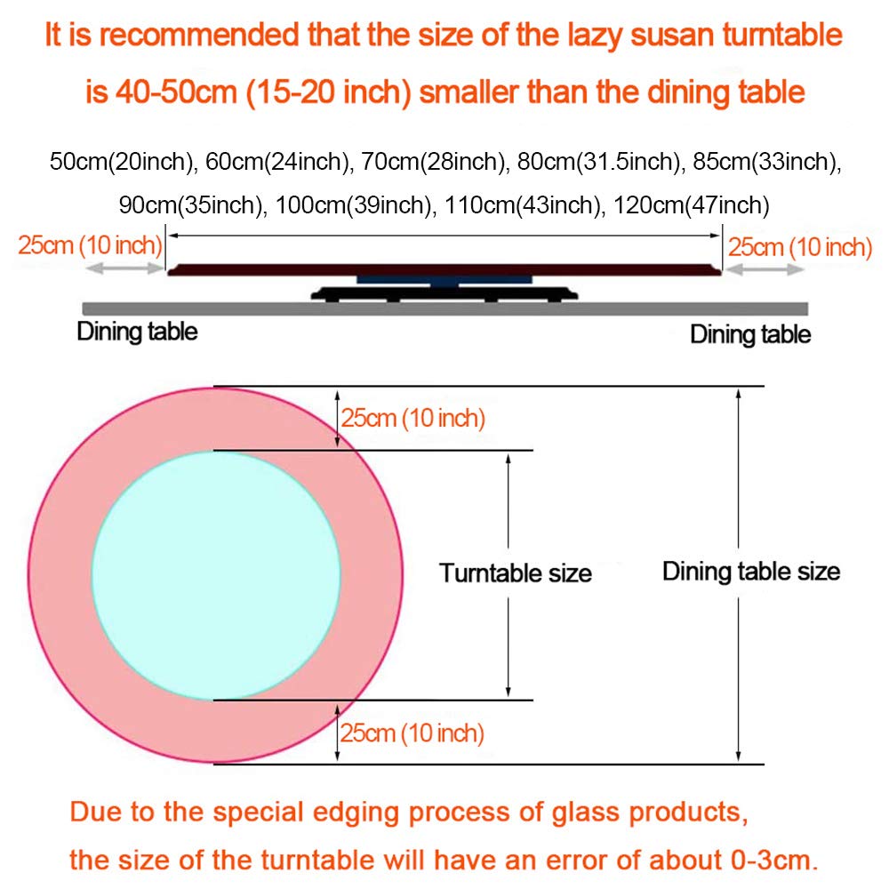 24 Inch Round Rotating Tray - Tempered Glass Lazy Susan Turntable with Silent Metal Base for Dining Table | Smooth Serving Plate, Easy to Clean | Perfect for Family Meals, Buffets & Entertaining Guests