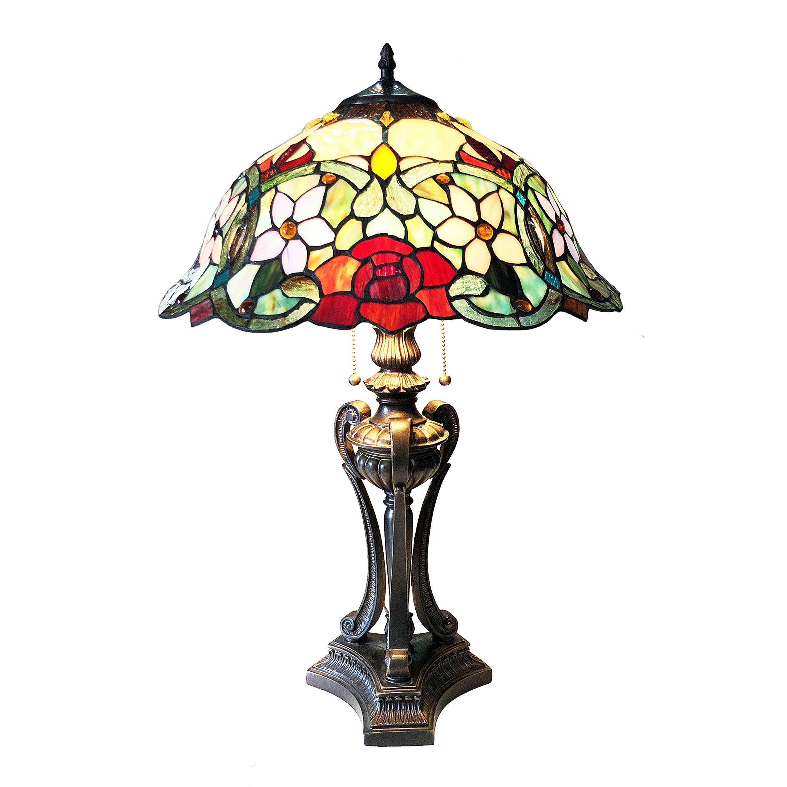 Tiffany-Style Floral Stained Glass Table Lamp - 26 Inch Height Handcrafted Decorative Lighting for Living Room, Bedroom & Office Decor