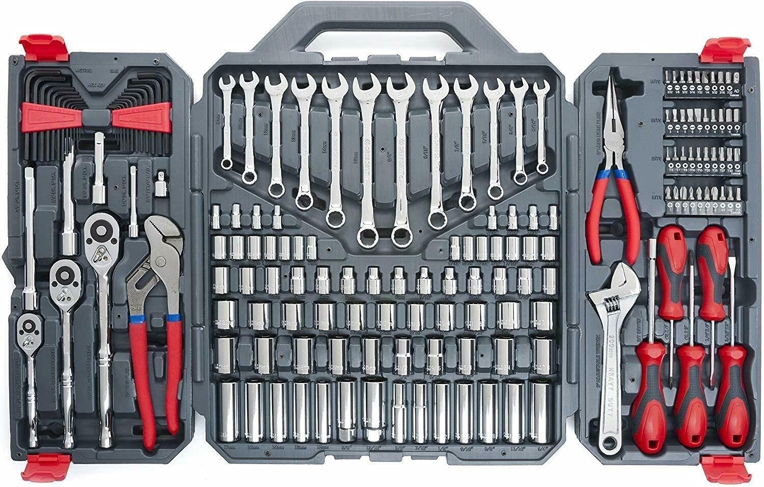 INTR 170-Piece General Purpose Tool Set with Storage Case - Complete Mechanic Tool Kit for Garage, Workshop & Home Repairs - Multi-Purpose Hand Tools for DIY, Automotive & Household Maintenance