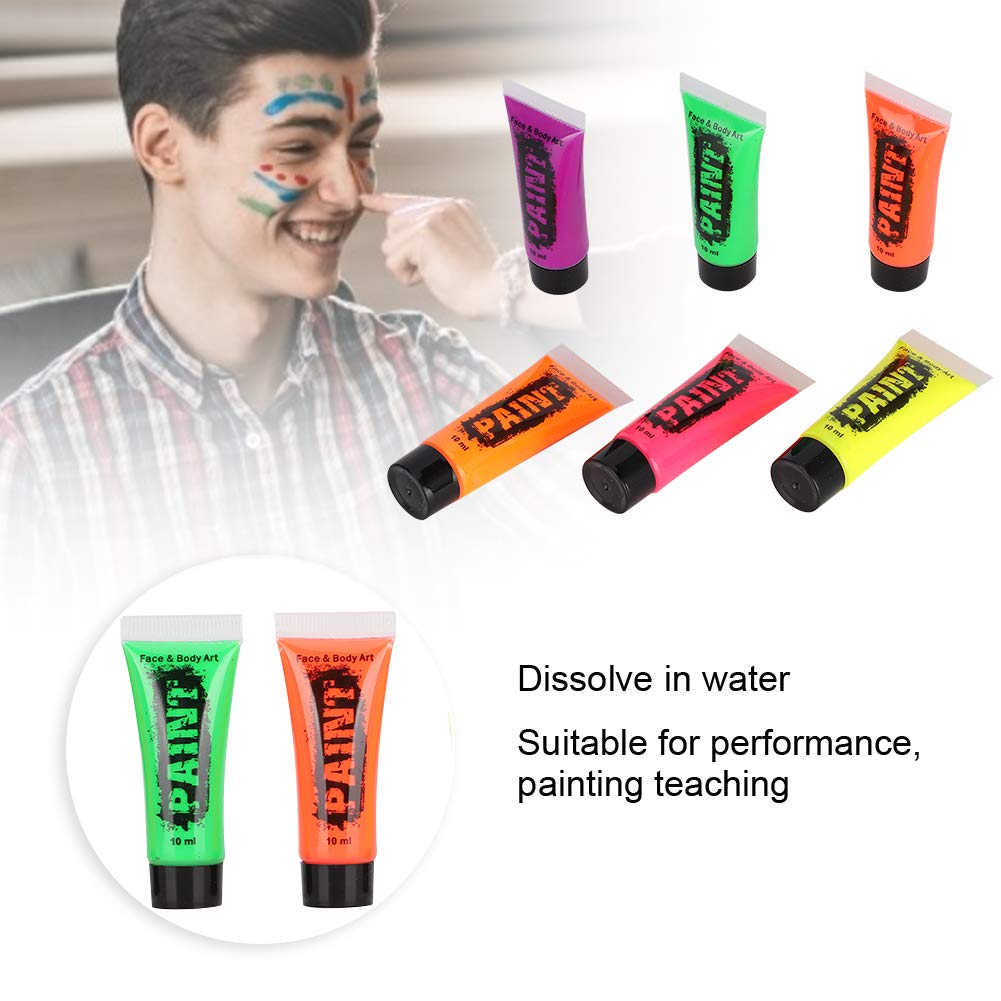 Sluffs 6-Color 60ml Fluorescent Body Paint Kit - Non-Toxic Face & Body Makeup Pigments for Halloween, Cosplay, Festival Body Art & UV Party Paint