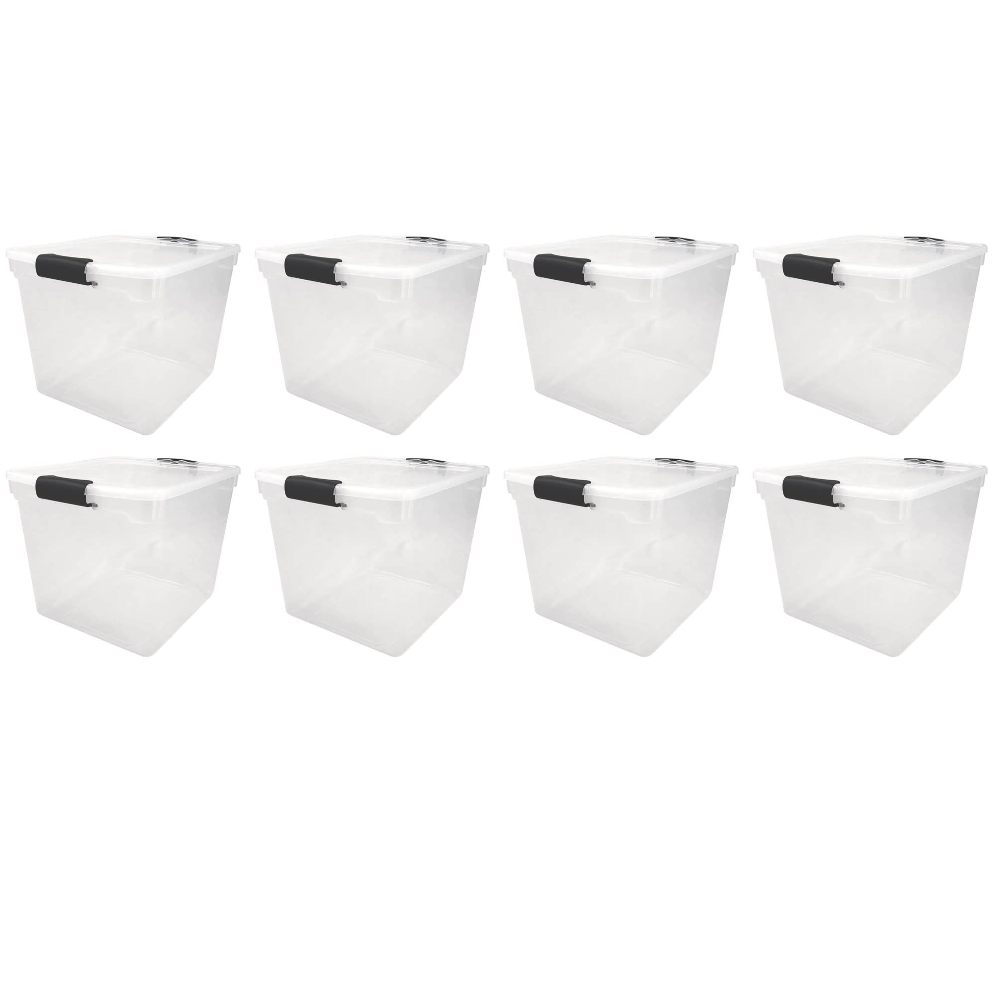 HOMZ 8-Pack Clear Plastic Storage Bins with Secure Latches, 31 Quart Organizer Containers - Perfect for Pantry, Closet, Garage & Toy Organization (Gray Latches)