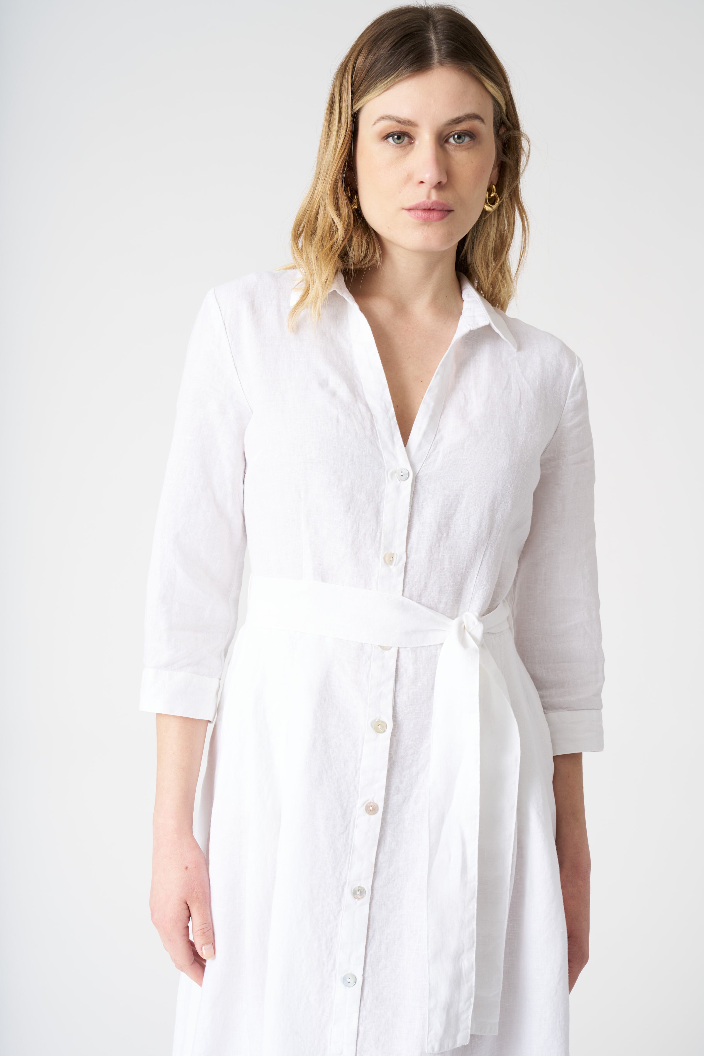 Elegant V-Neck Shirt Dress with Adjustable Belt - Women's Casual & Office Wear for Spring/Summer