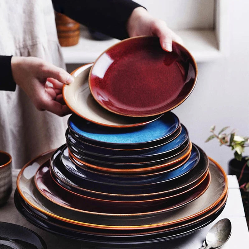Vibrant Glaze Ceramic Shallow Plate - 8 Inch Appetizer Dish for Tapas, Desserts & Party Serving | Durable & Stylish Dinnerware for Home & Restaurant Use