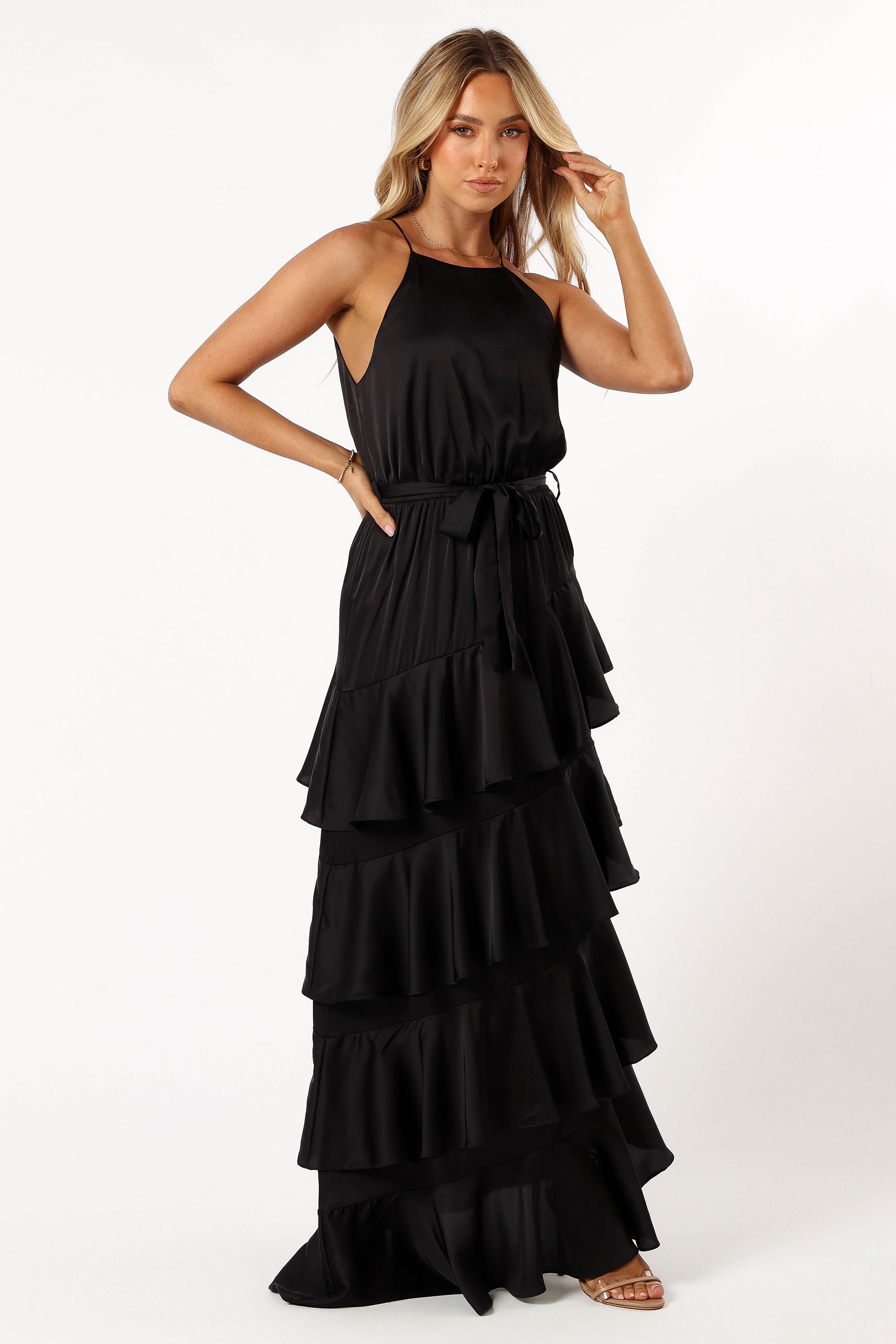 Annalise Tiered Maxi Dress in Black - Elegant Long Flowy Summer Dress for Women | Perfect for Beach Vacations, Weddings & Evening Parties