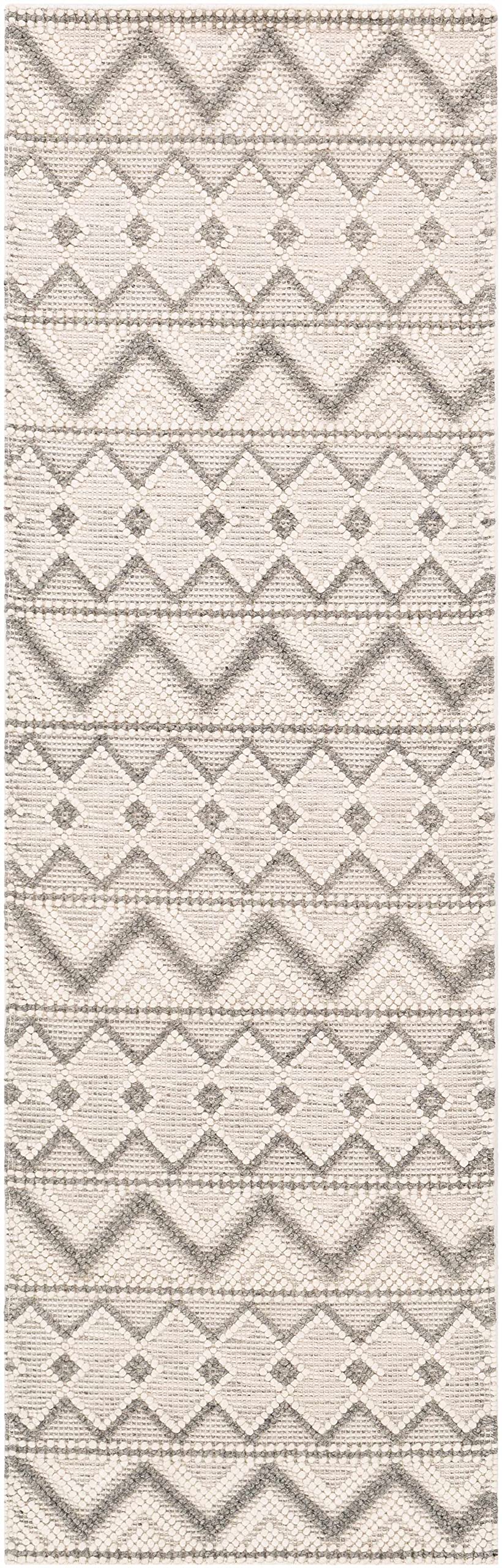 Hauteloom Antigo Boho Handwoven Wool High Low Textured Area Rug - Farmhouse Moroccan Trellis Carpet for Living Room Bedroom - Handmade Zig Zag Bubble Weave - Beige Gray Cream - 5' x 7'6