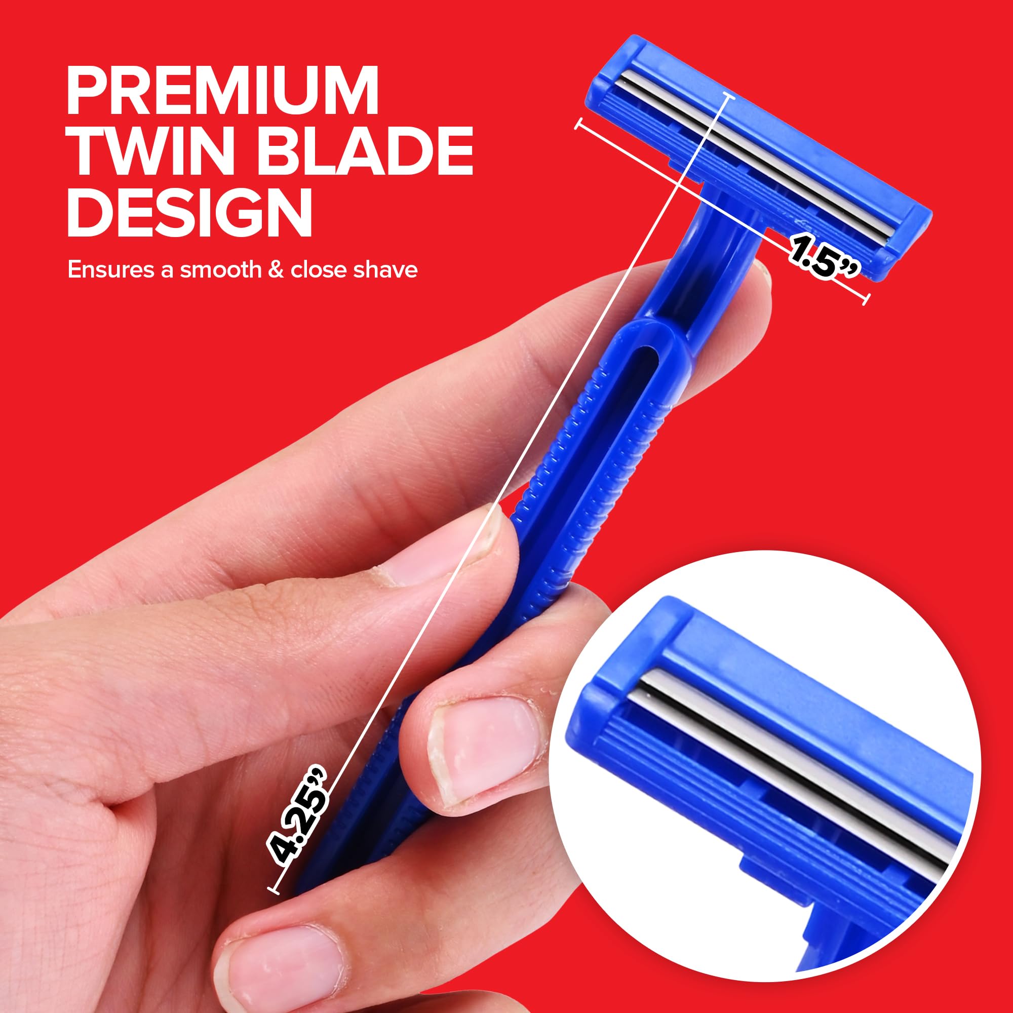 Bulk Disposable Razors 100 Pack - Twin Blade Razors for Men & Women, Individually Wrapped Shaving Razors for Travel, Tattoo Equipment, Care Packs, BnB Toiletries - Perfect for Home Use, Hotels, Grooming Kits & Emergency Shaving Needs