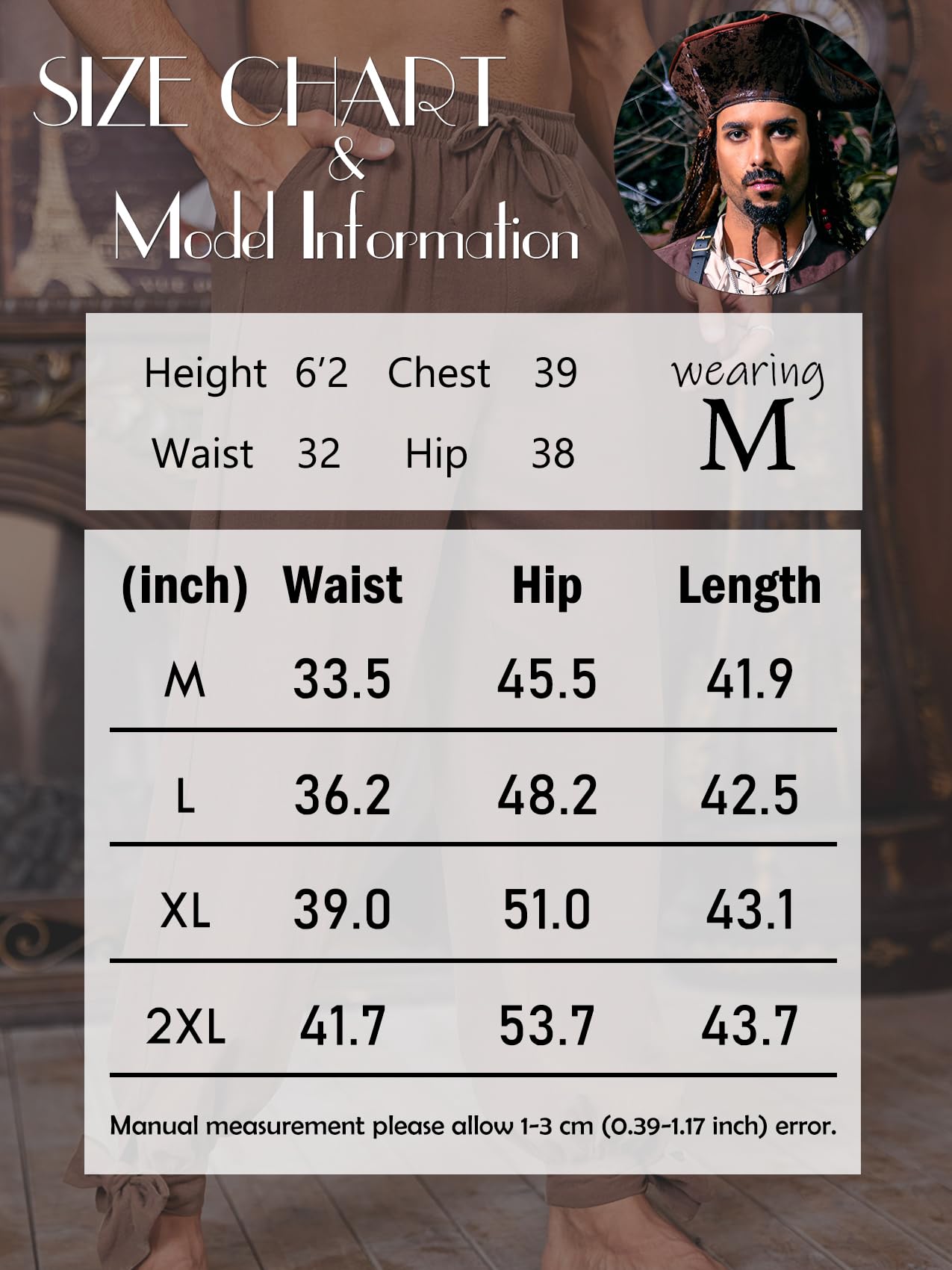 Men's Pirate Linen Pants - Medieval Viking Navigator Costume Trousers - Renaissance Lace-Up Cosplay Pants for Halloween, LARP & Historical Reenactment