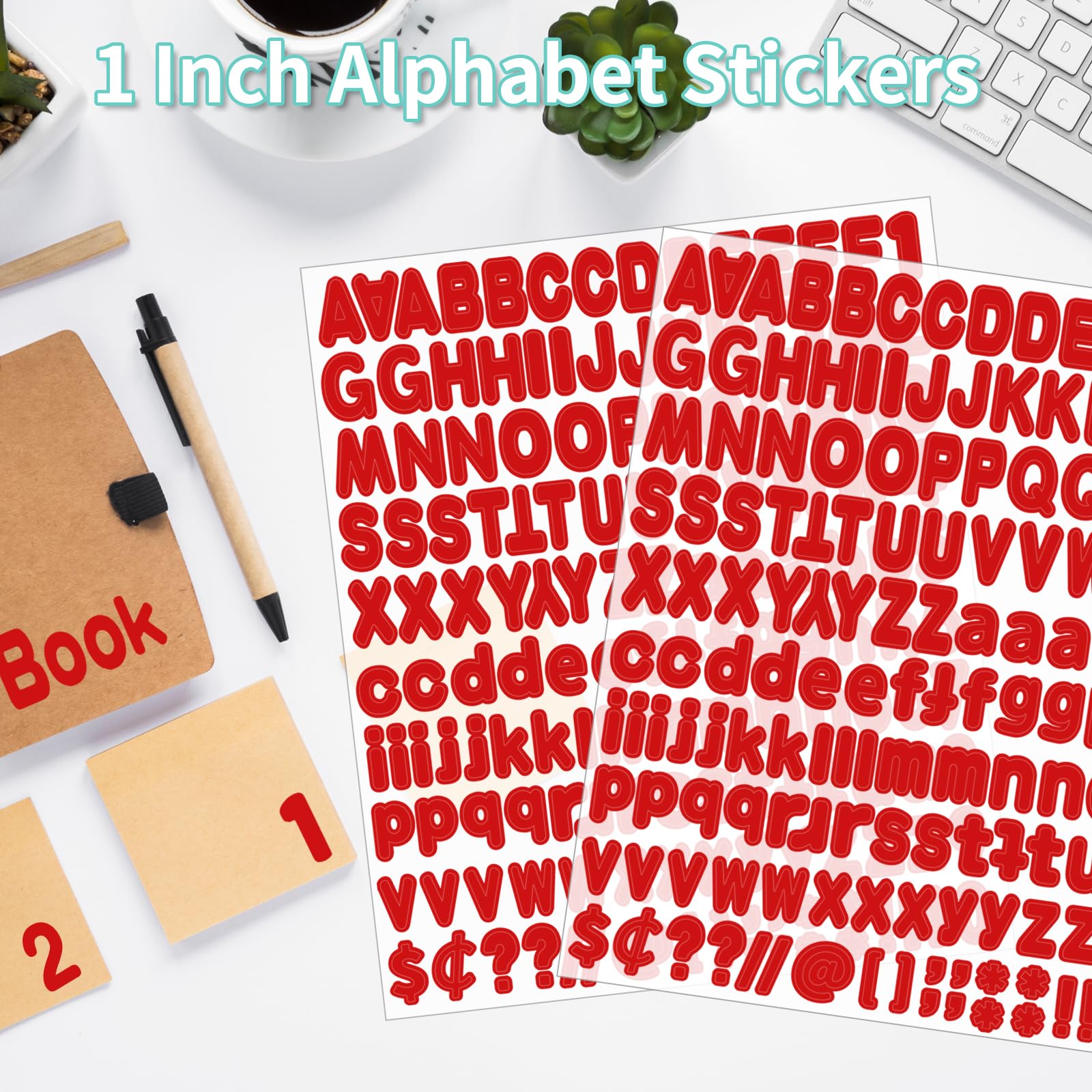 1 Inch Alphabet Stickers - 12 Sheets Self Adhesive Vinyl Letter Stickers for Mailbox Numbers, Bulletin Boards, Classroom & Home Decor (Red) | Perfect for DIY Crafts, School Projects, and Personalized Labeling