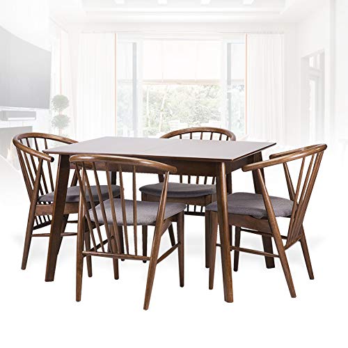 4-Piece Toby Modern Dining Set - Solid Wood Rectangular Table & 4 Padded Chairs with Light Gray Cushions (Medium Brown) - Perfect for Kitchen, Breakfast Nook & Small Space Dining