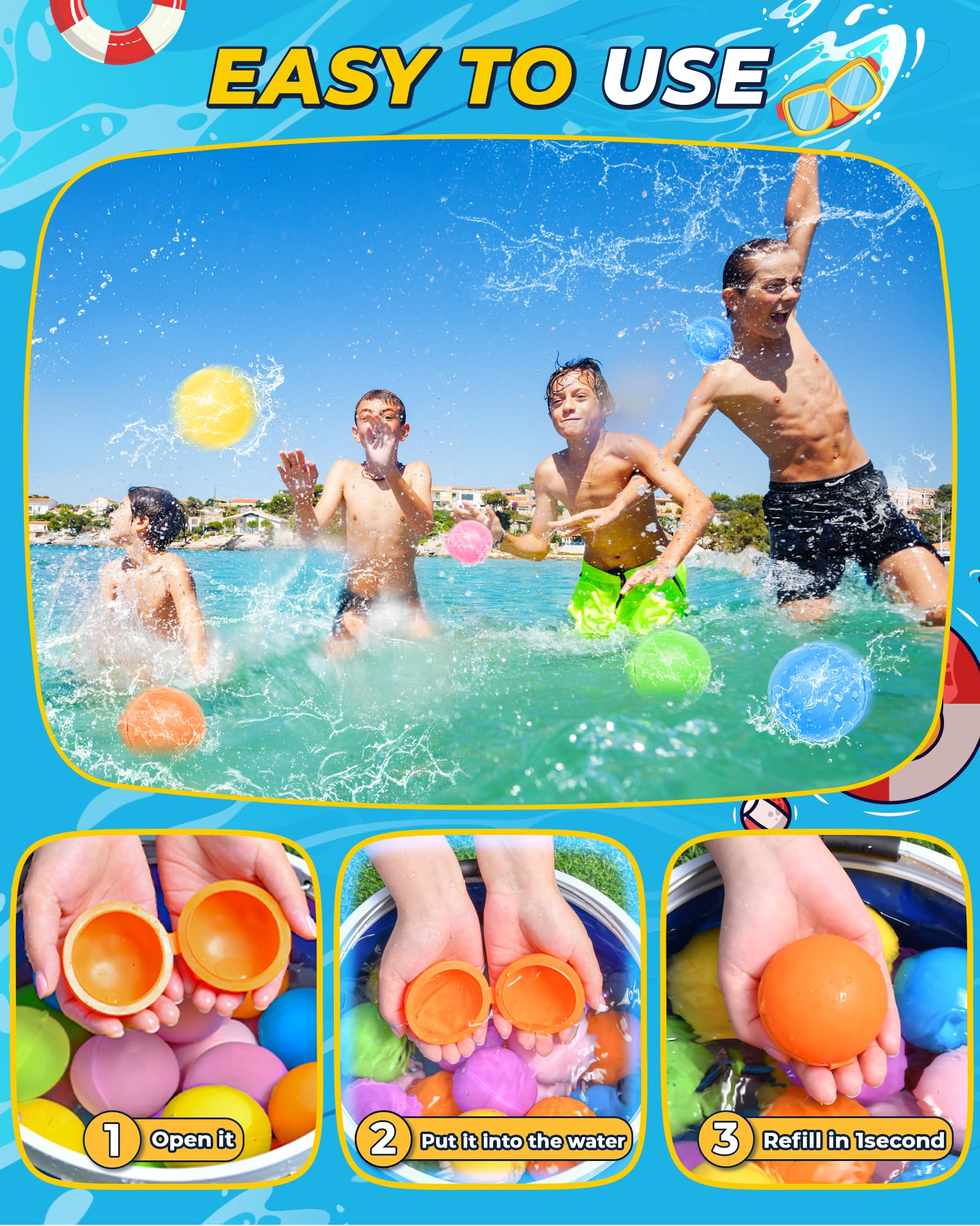 **SOPPYCID Reusable Magnetic Water Balloons 15 Pcs - Self-Sealing Quick Fill Water Bombs for Kids, Outdoor Water Toys for Boys & Girls Ages 3+ - Perfect for Summer Water Fights, Beach Parties, and Backyard Fun**