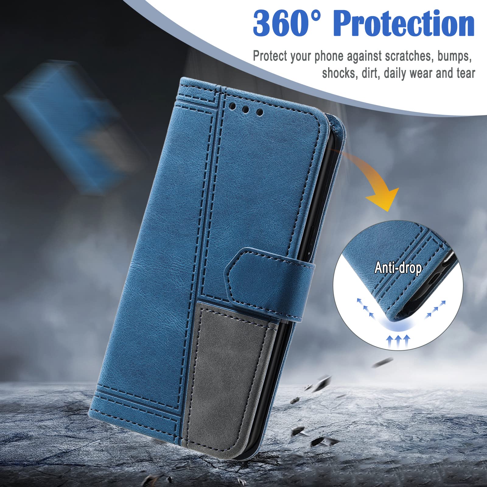 Premium PU Leather Magnetic Wallet Case for Moto G Stylus 5G 2022 - Shockproof TPU Bumper & Card Slots | Perfect for Work, Travel & Everyday Protection (Blue)
