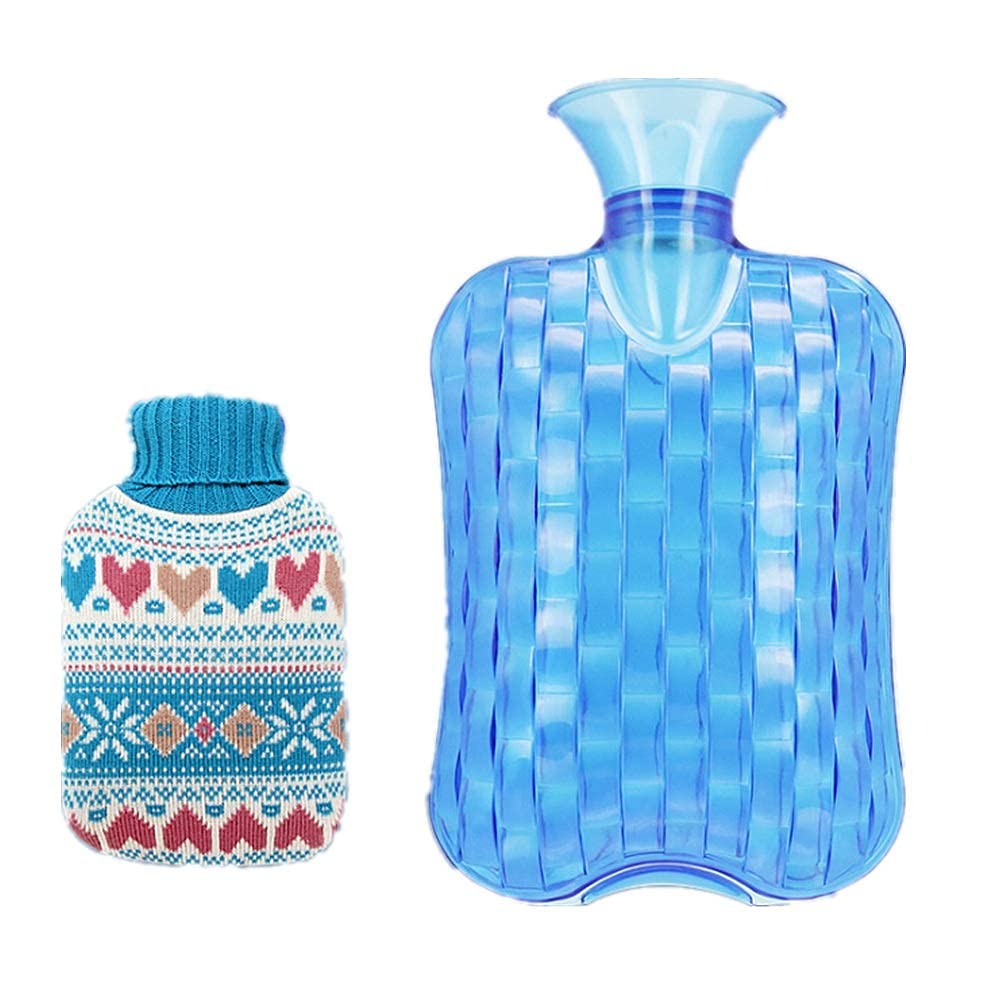 Premium 2L Thick & Safe Silicone Hot Water Bottle with Knit Cover - Large Size for Pain Relief & Cold Weather Warmth - Ideal for Cramps, Back Pain & Winter Comfort (Blue)