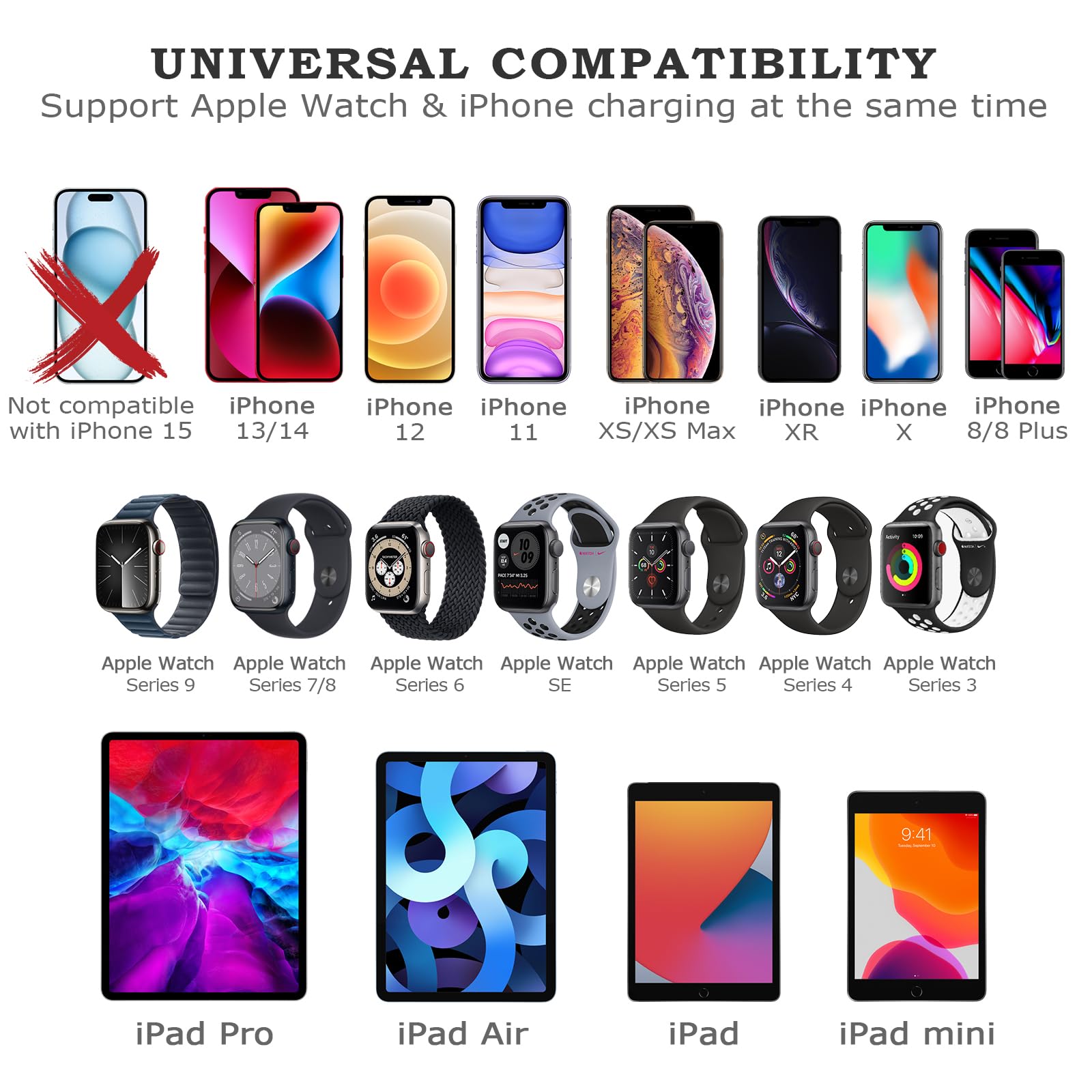 Upgraded 2-in-1 Smart Watch & Phone Charger - Compatible with Apple Watch Series 1-9 & iPhone 14/13/12/11 - 3.9ft Fast Charging Cable for Home, Office & Travel Use