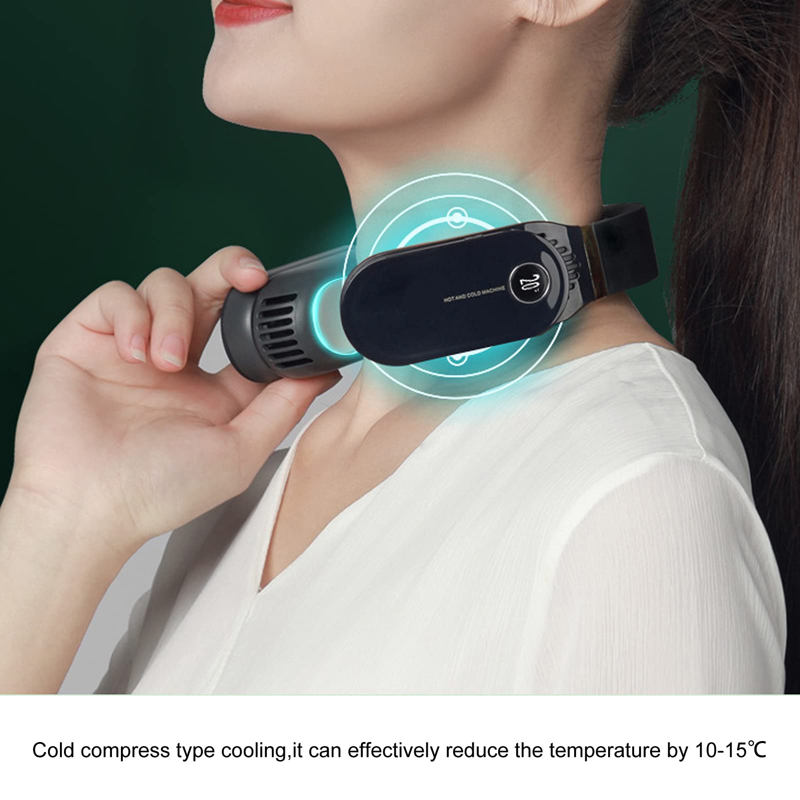 Portable 2-in-1 Neck Air Conditioner Fan & Heater - Wearable Personal Cooling & Heating Device for Travel, Home, Office - Blue | Perfect for Outdoor Activities, Commuting & Hot Flashes Relief