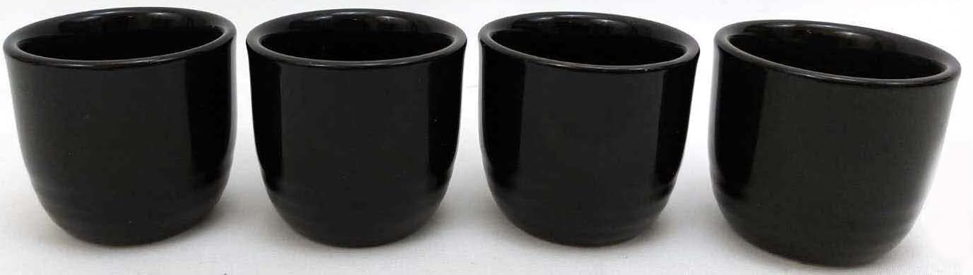 Premium Set of 4 Japanese Porcelain Sake Cups - 1.5oz Traditional Black Saki Wine & Tea Cups - Microwave & Dishwasher Safe - Perfect for Sake Tasting, Japanese Tea Ceremonies & Home Entertaining