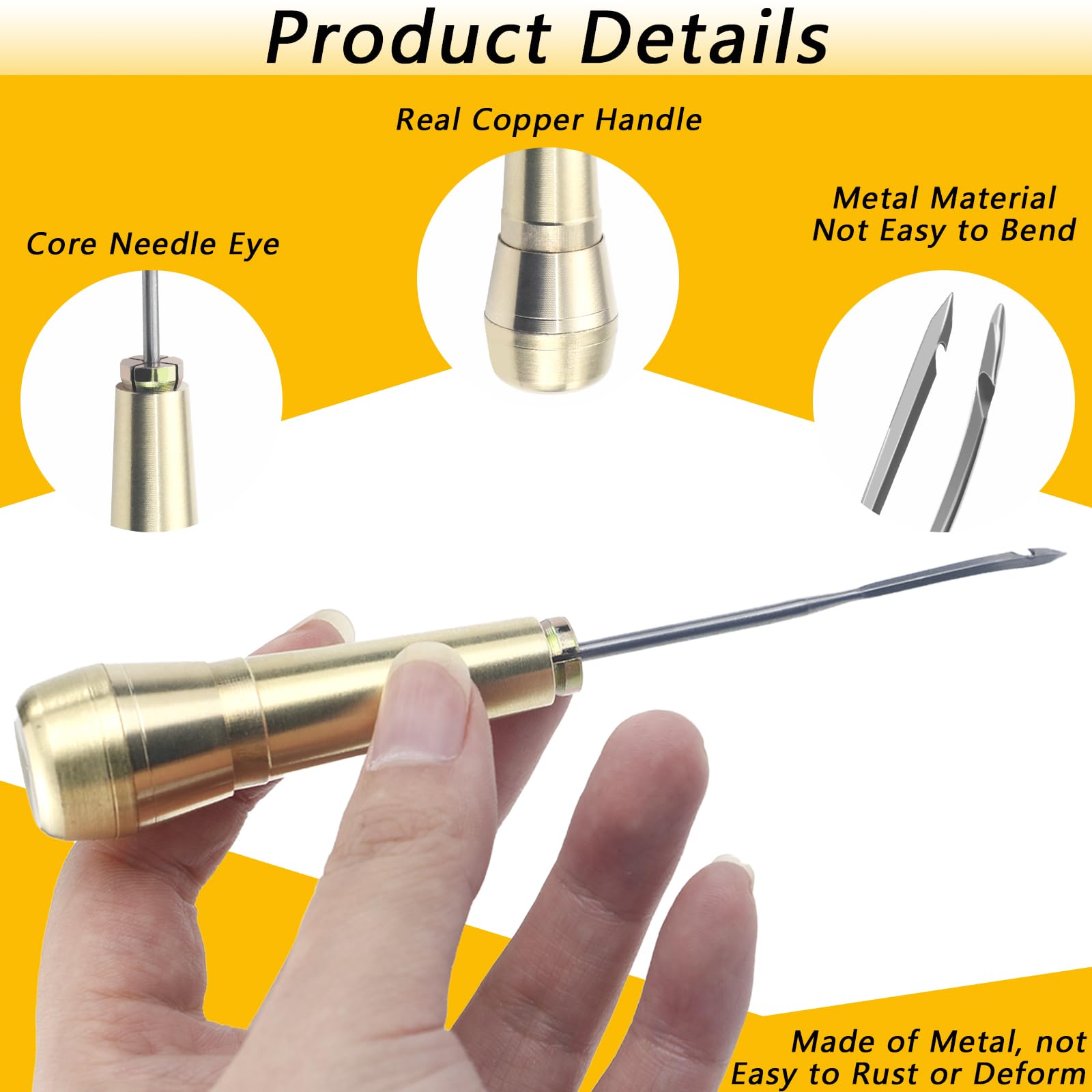 5-Piece Leather Awl Needle Set with Copper Handle - Heavy Duty Canvas Sewing Awl Kit for Leather Repair, Shoe Mending & DIY Craft Projects - Perfect for Cobblers, Leatherworkers & Handmade Enthusiasts