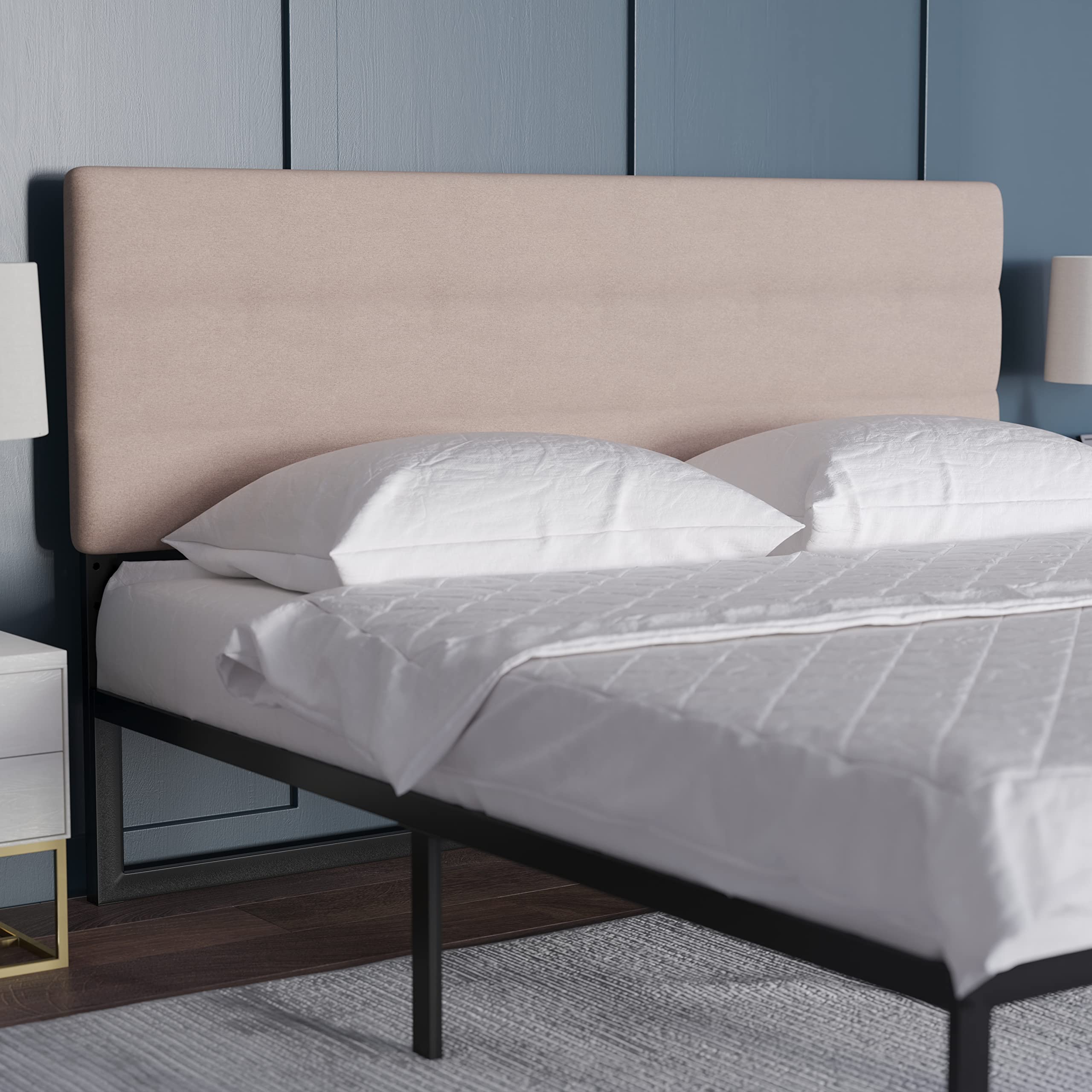 Emma & Oliver Gannon King Headboard - Taupe Fabric Upholstered Adjustable Height Bed Frame - Easy 30-Min Assembly - Fits Most Bed Frames (Not Included) - Perfect for Master Bedroom, Guest Room & Home Decor