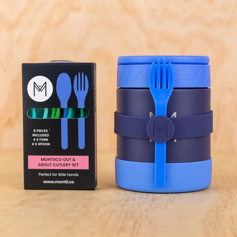 Montii Silicone Cutlery Band - Cobalt Blue Utensil Holder for Kitchen, Picnic & Travel - Secure Spoons, Forks & Knives Organizer