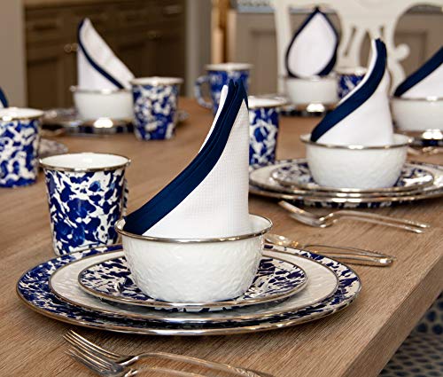 Vintage Cobalt Blue Swirl Enamelware Dinner Plates - Set of 4, 10.5 Inch Rustic Farmhouse Dinnerware for Kitchen, Camping & Outdoor Picnics