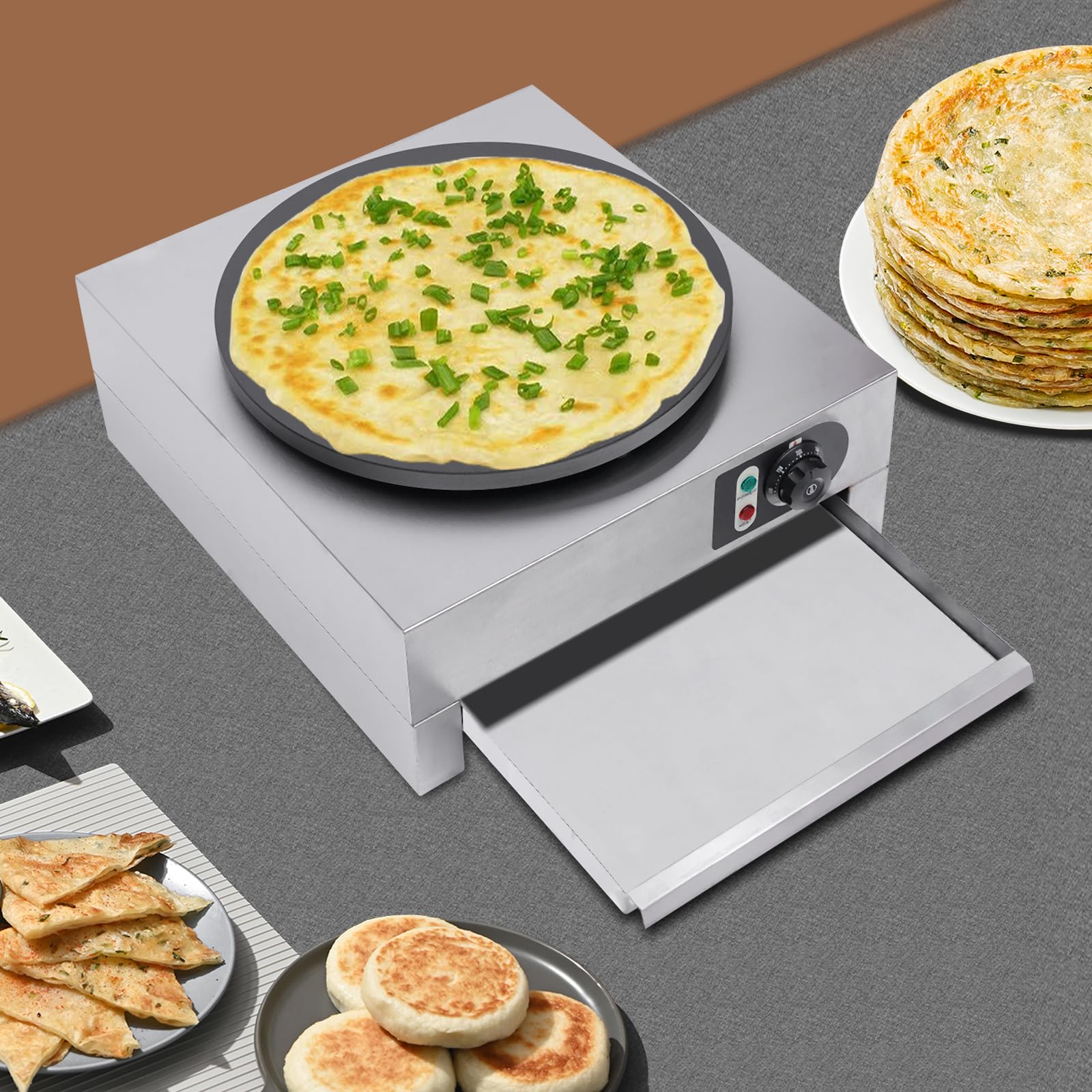 3KW Commercial Electric Crepe Maker - 16 Inch Nonstick Pancake Machine with Stainless Steel Shell - Perfect for Restaurants, Cafes, and Breakfast Catering Businesses