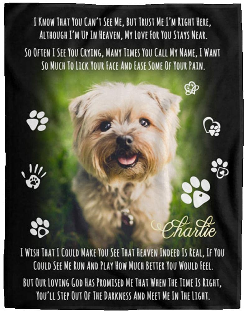 Personalized Pet Memorial Blanket for Dog Loss - 'I Know You Can't See Me' Comfort Gift for Dog Lovers, Dog Mom & Dad - 50x60 Inch White Blanket - Perfect for Grieving Pet Owners & Memorial Keepsakes