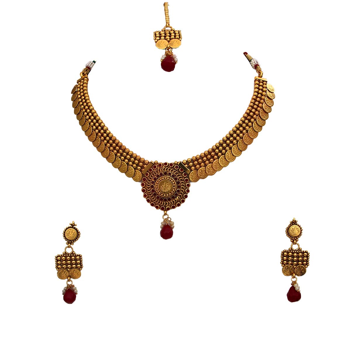 Antique Gold Plated Cubic Zircon Choker Necklace & Jhumki Earrings Set for Women - Vintage Wedding Jewelry, Party Accessories, Anniversary Gift, Bridal Shower Present