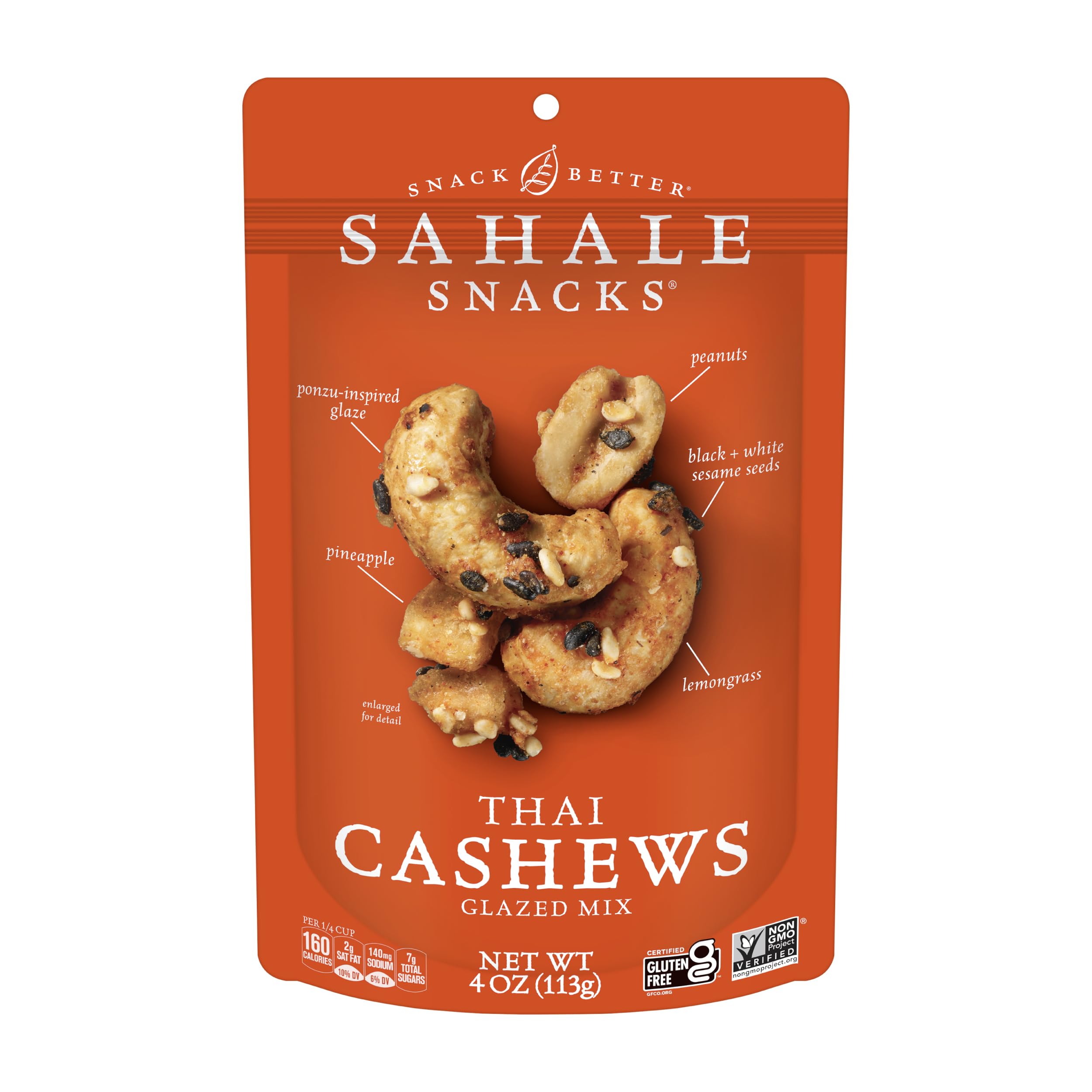 Sahale Snacks Thai Cashews Glazed Mix - 4oz (Pack of 6) | Premium Roasted Cashews with Coconut, Ginger & Lemongrass | Perfect for Office Snacks, Travel & Gifts
