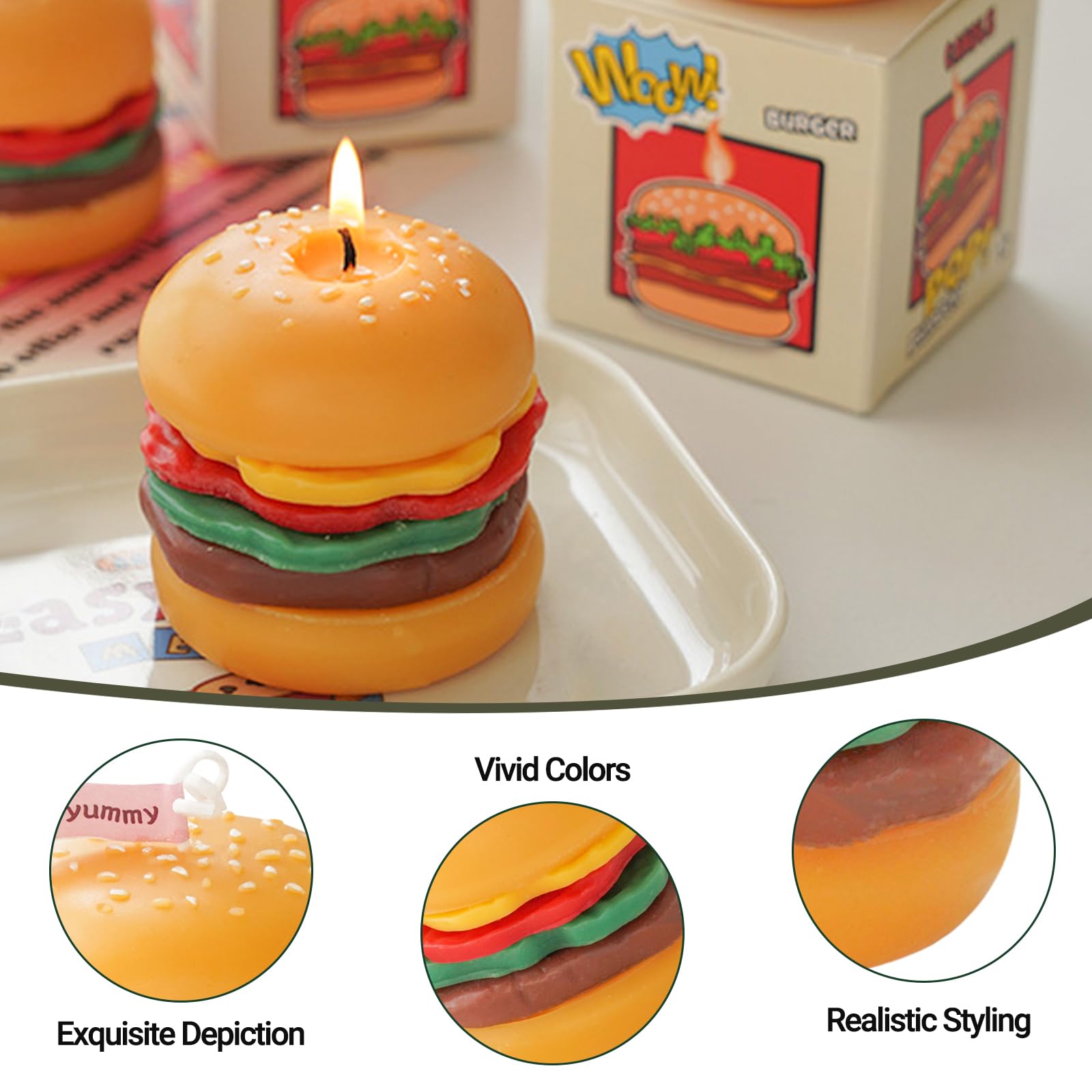 Handmade Cheese Burger Scented Candle - Cute Decorative Food-Shaped Novelty Candle for Home Decor, Party Favors & Unique Gifts (Yummy Coffee Milk Aroma) - Perfect for Kitchen Decor, Birthday Parties & Cozy Home Ambiance