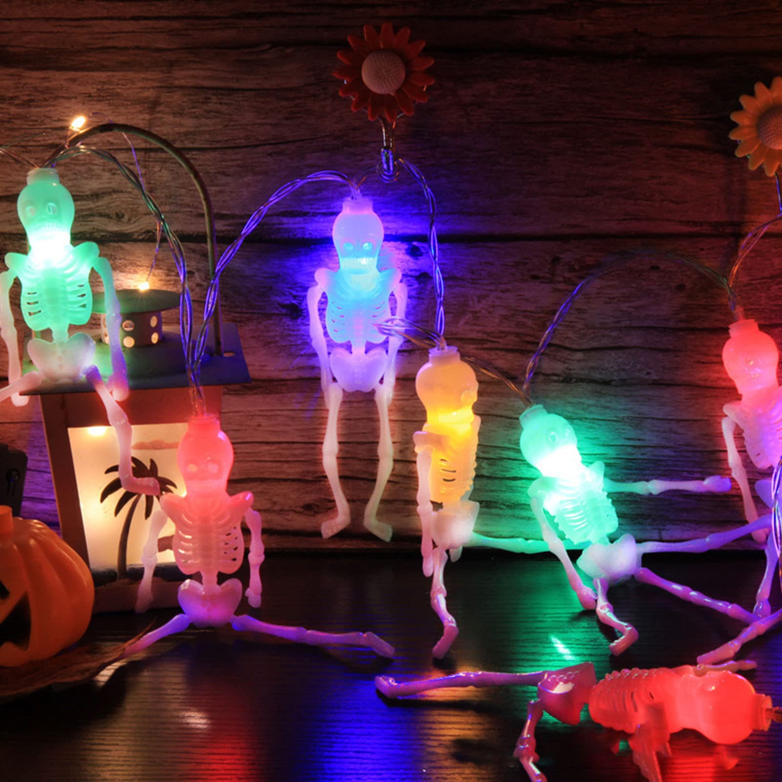 Scary Halloween LED String Lights - Skull & Skeleton Ghost Decorations, Battery Operated Hanging Lanterns for Outdoor Party, Home, Yard & Indoor Decor