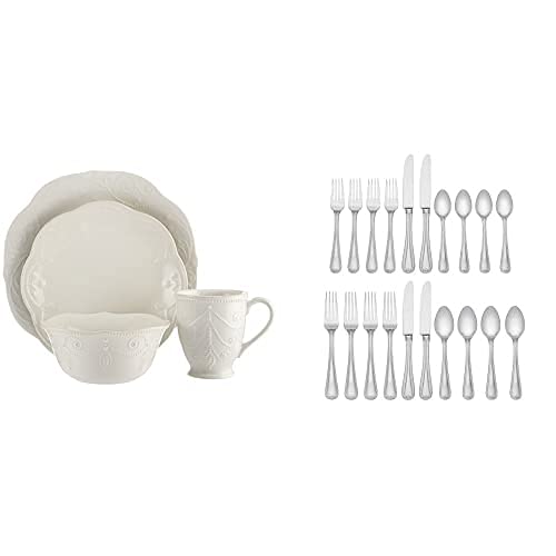 Lenox Off-White French Perle 4-Piece Place Setting & Vintage Jewel 5-Piece Dinnerware Set - Elegant Tableware for Fine Dining, Wedding Registry & Special Occasions
