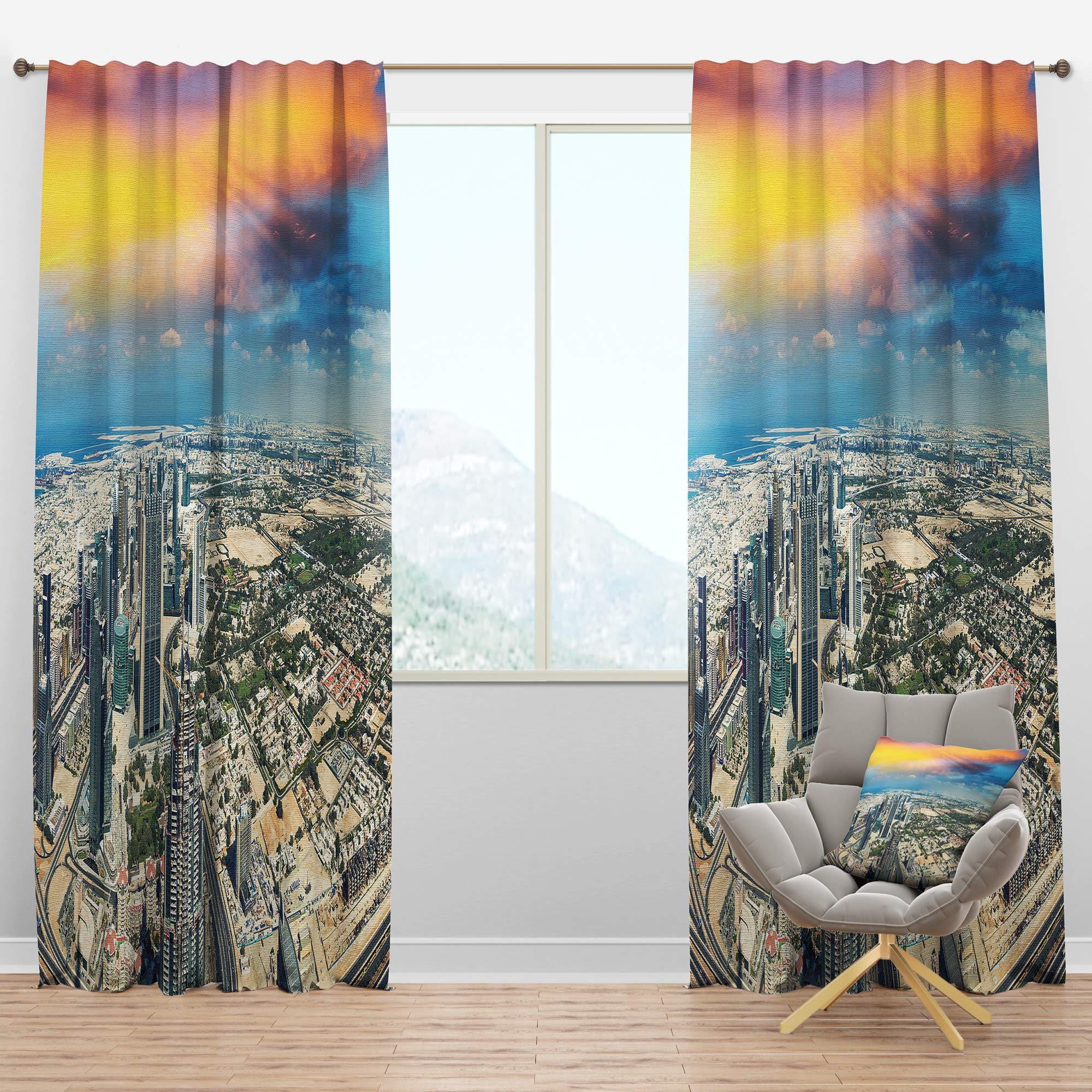 DesignQ Blackout Curtains 'Modern Buildings of Dubai' - Thermal Insulated Single Panel Window Drapes 52x95 Inches for Bedroom & Living Room - Perfect for Home Decor, Light Blocking and Temperature Control