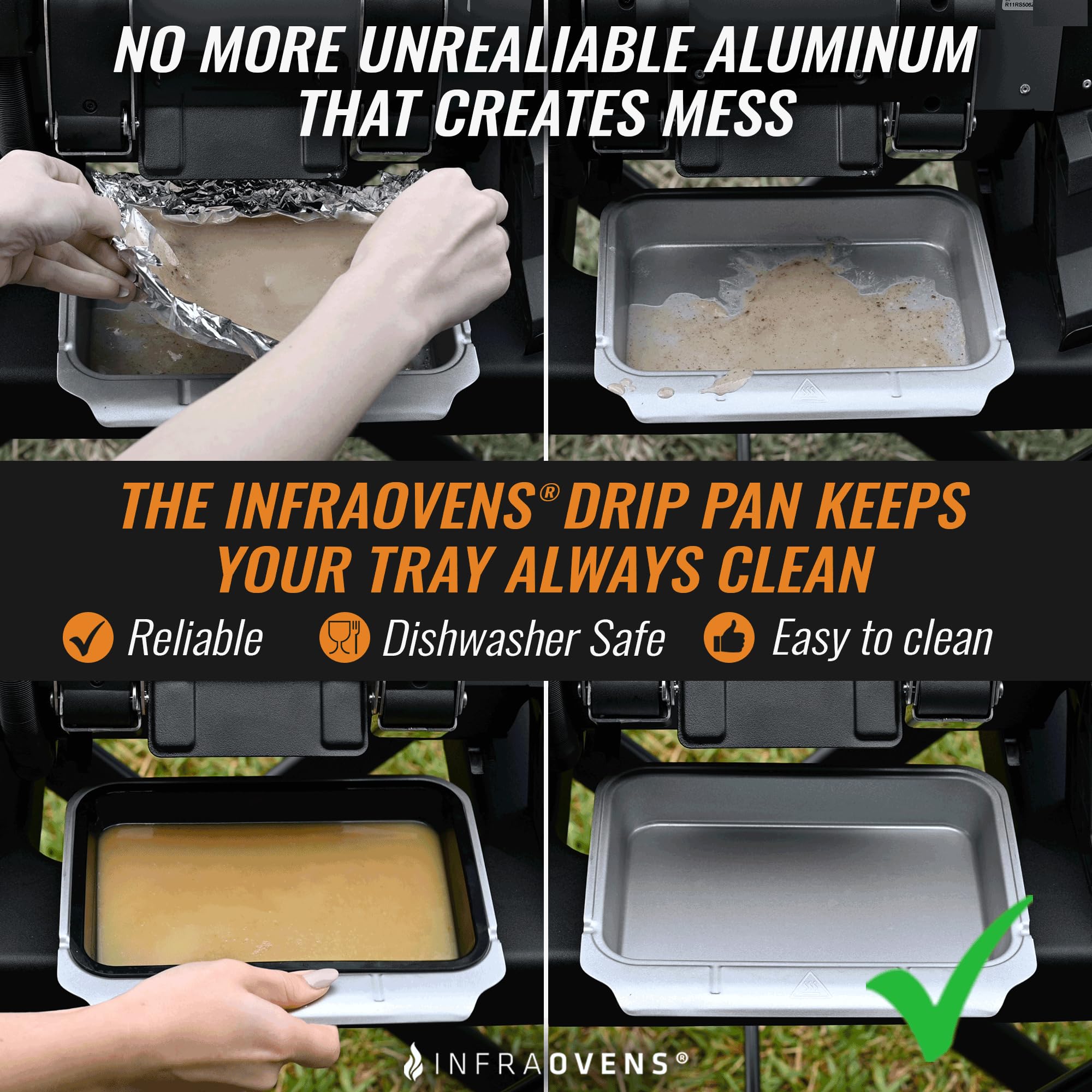 INFRAOVENS Reusable Drip Pan Liner for Ninja Woodfire Outdoor Grill Pro XL & Pro Connect XL (OG850 OG951) - Non-Disposable Grease Tray with 7-in-1 Cooking Guide - Perfect Accessory for Wood Fire Grill Smoker | Ideal for Backyard BBQs, Camping & Outdoor Cooking