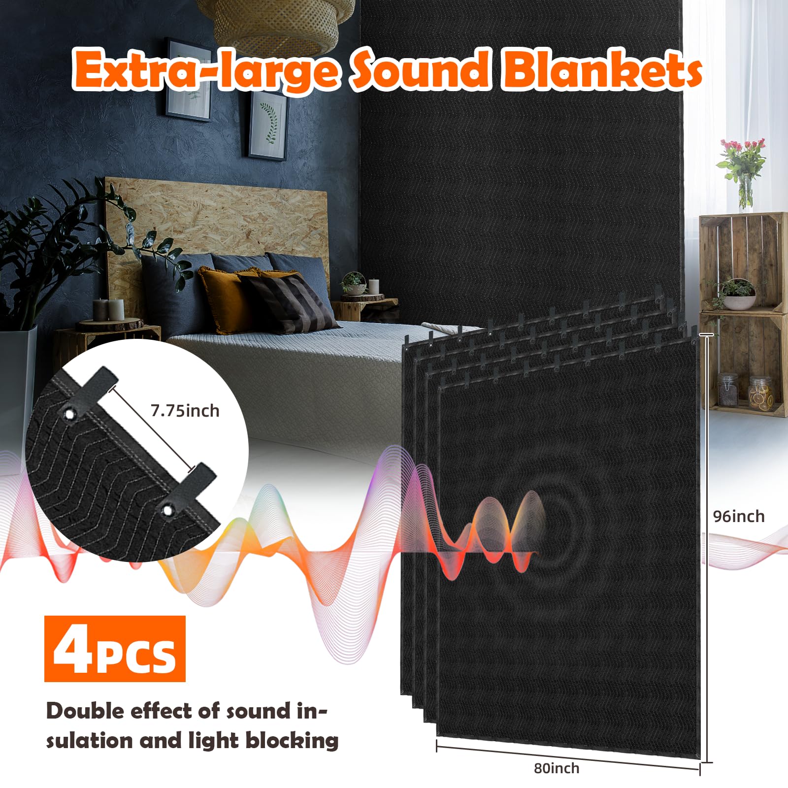 **4-Pack Heavy Duty Soundproof Blankets 96